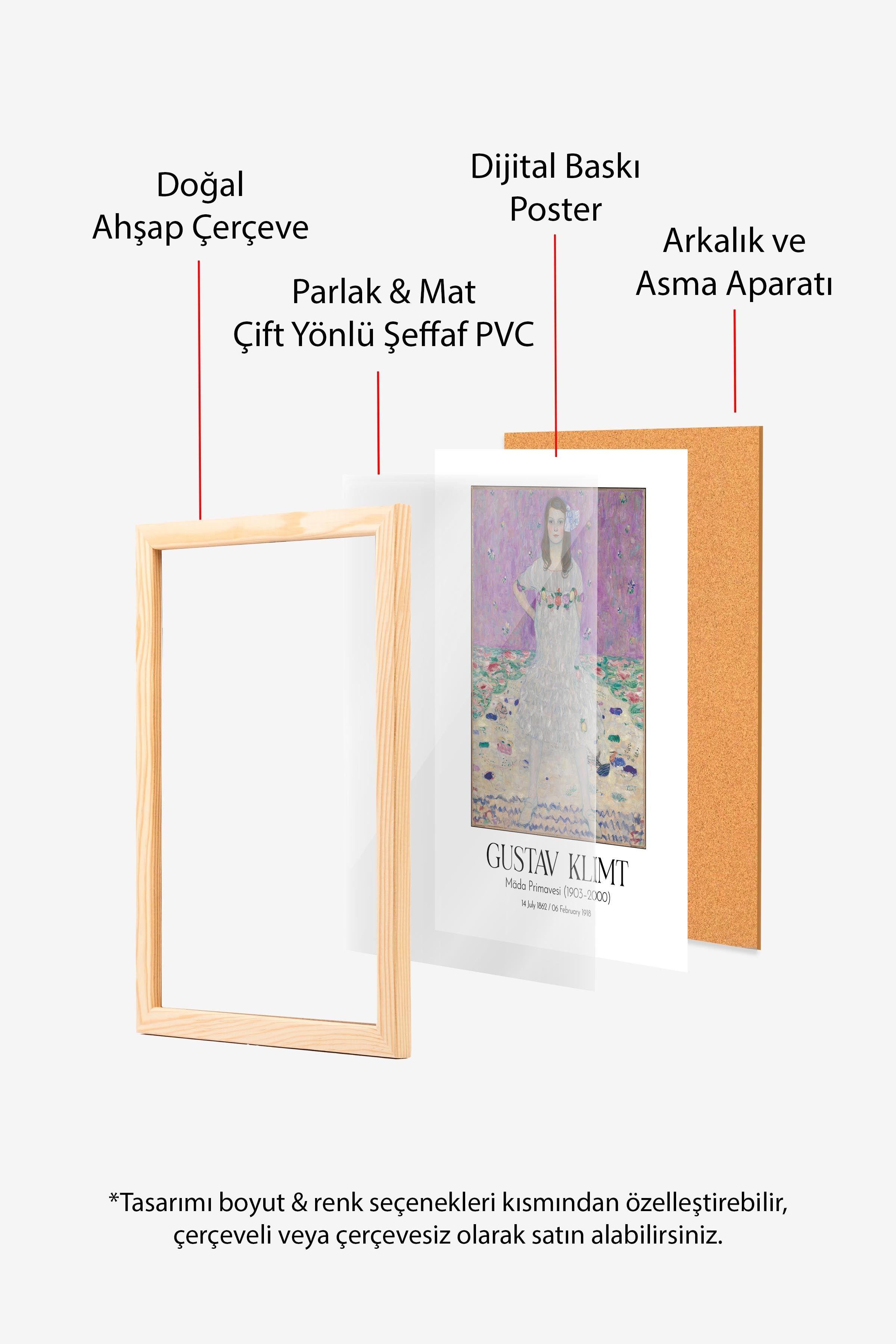 Gustav Klimt - Mäda Primavesi (1903–2000), Ahşap Çerçeveli Tablo, Sanat Serisi NO:111996
