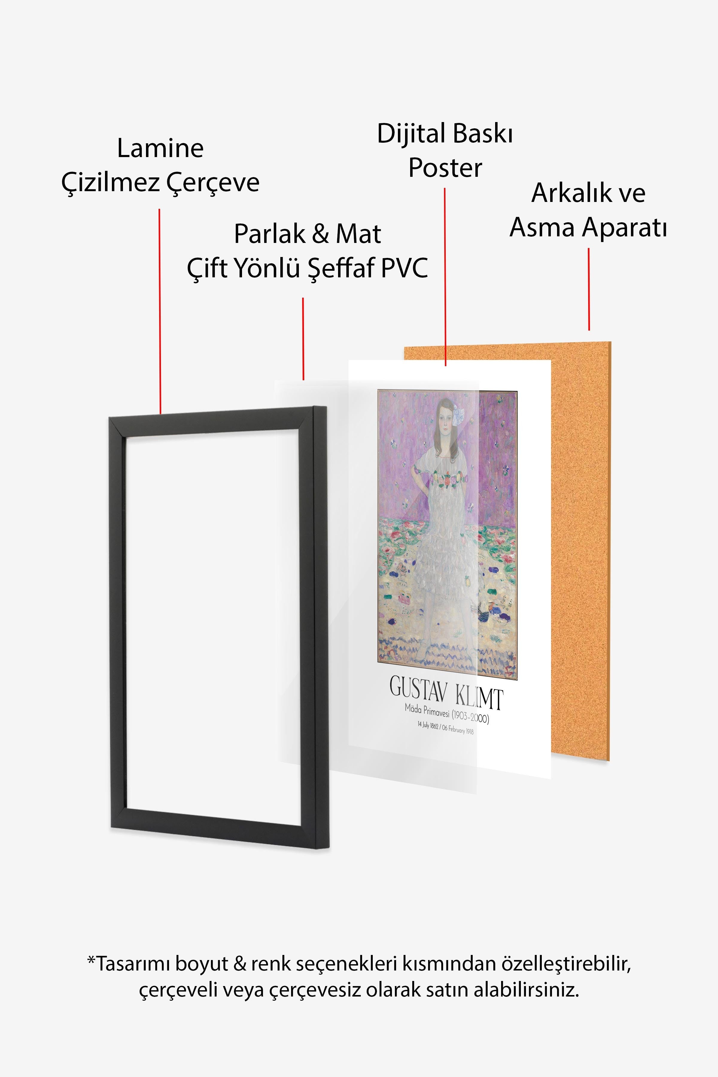 Gustav Klimt - Mäda Primavesi (1903–2000), Siyah Çerçeveli Tablo, Sanat Serisi NO:111996