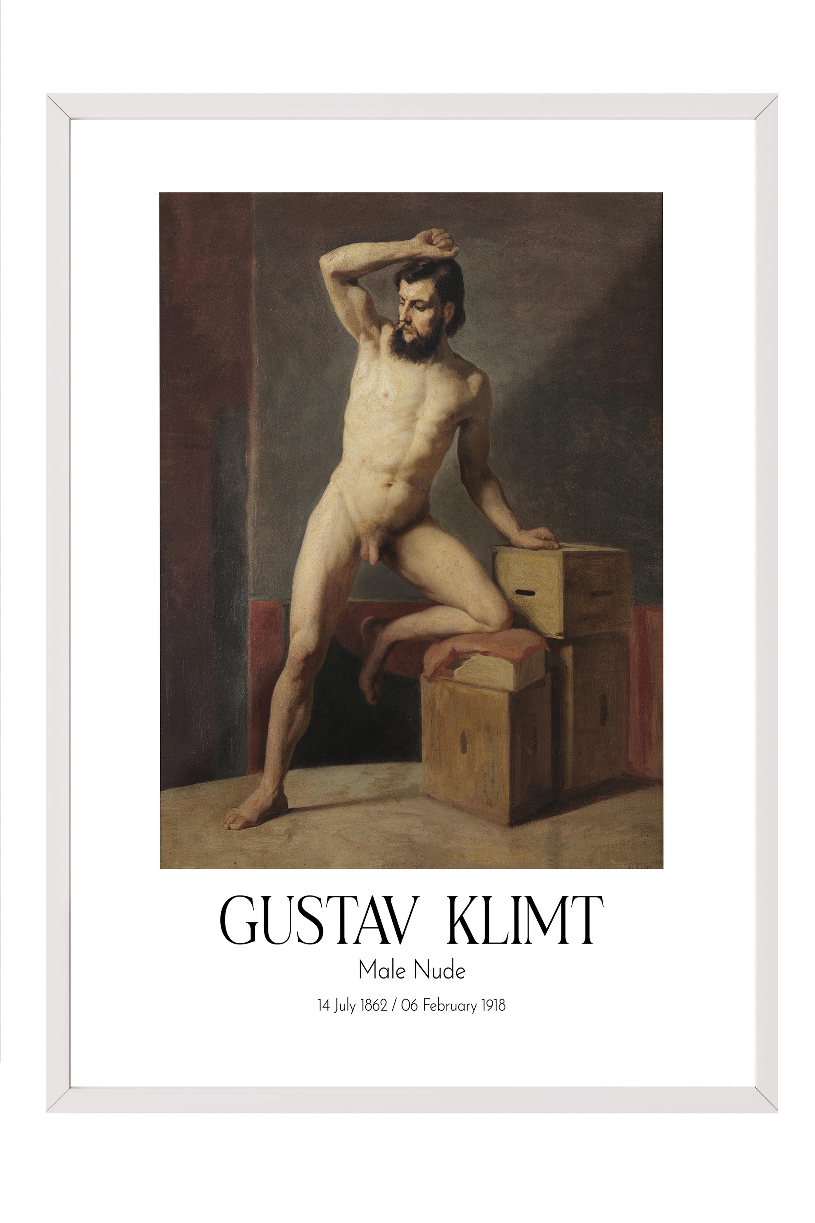 Gustav Klimt - Male Nude, Beyaz Çerçeveli Tablo, Sanat Serisi NO:111978
