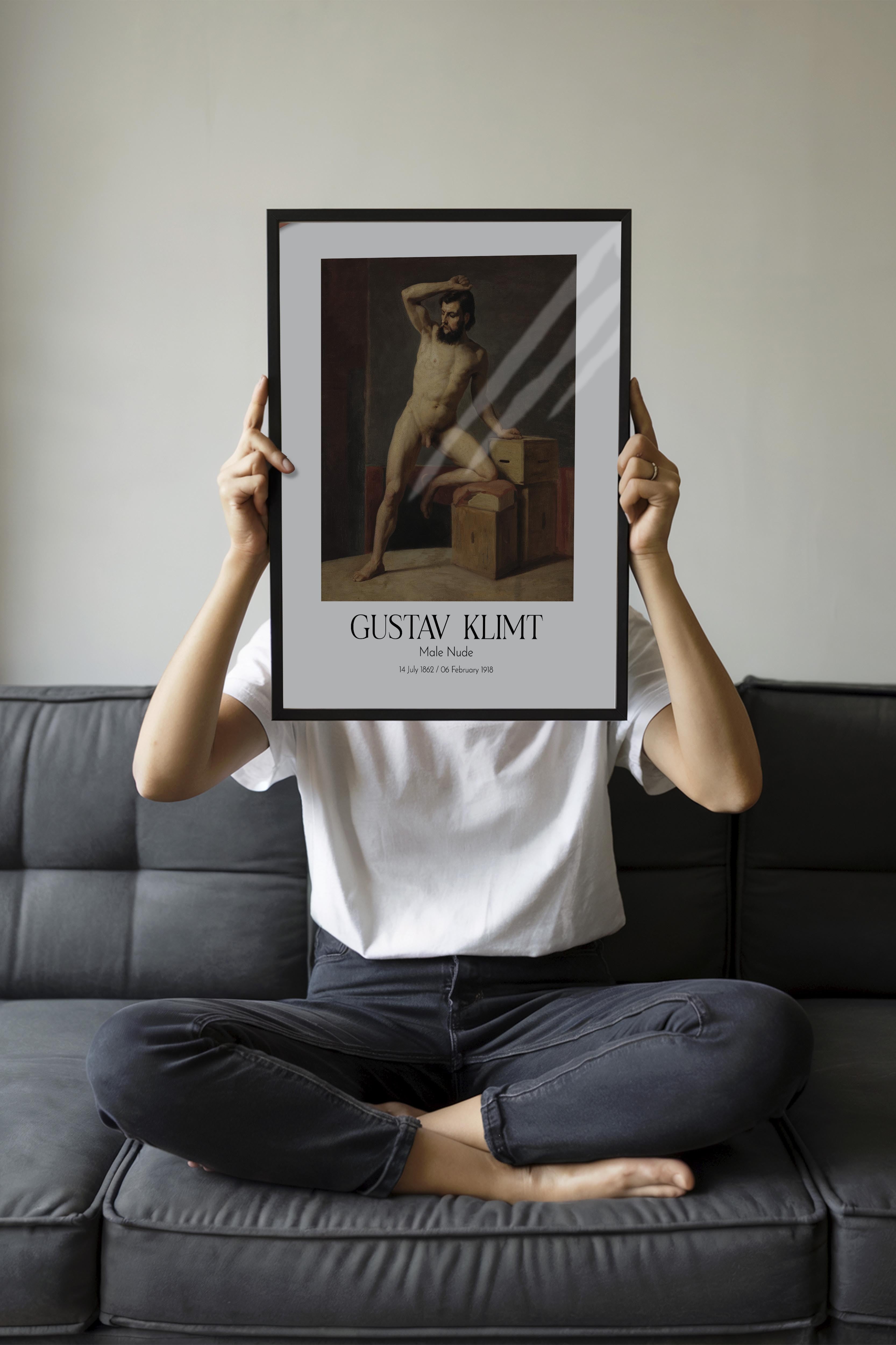 Gustav Klimt - Male Nude, Siyah Çerçeveli Tablo, Sanat Serisi NO:111978