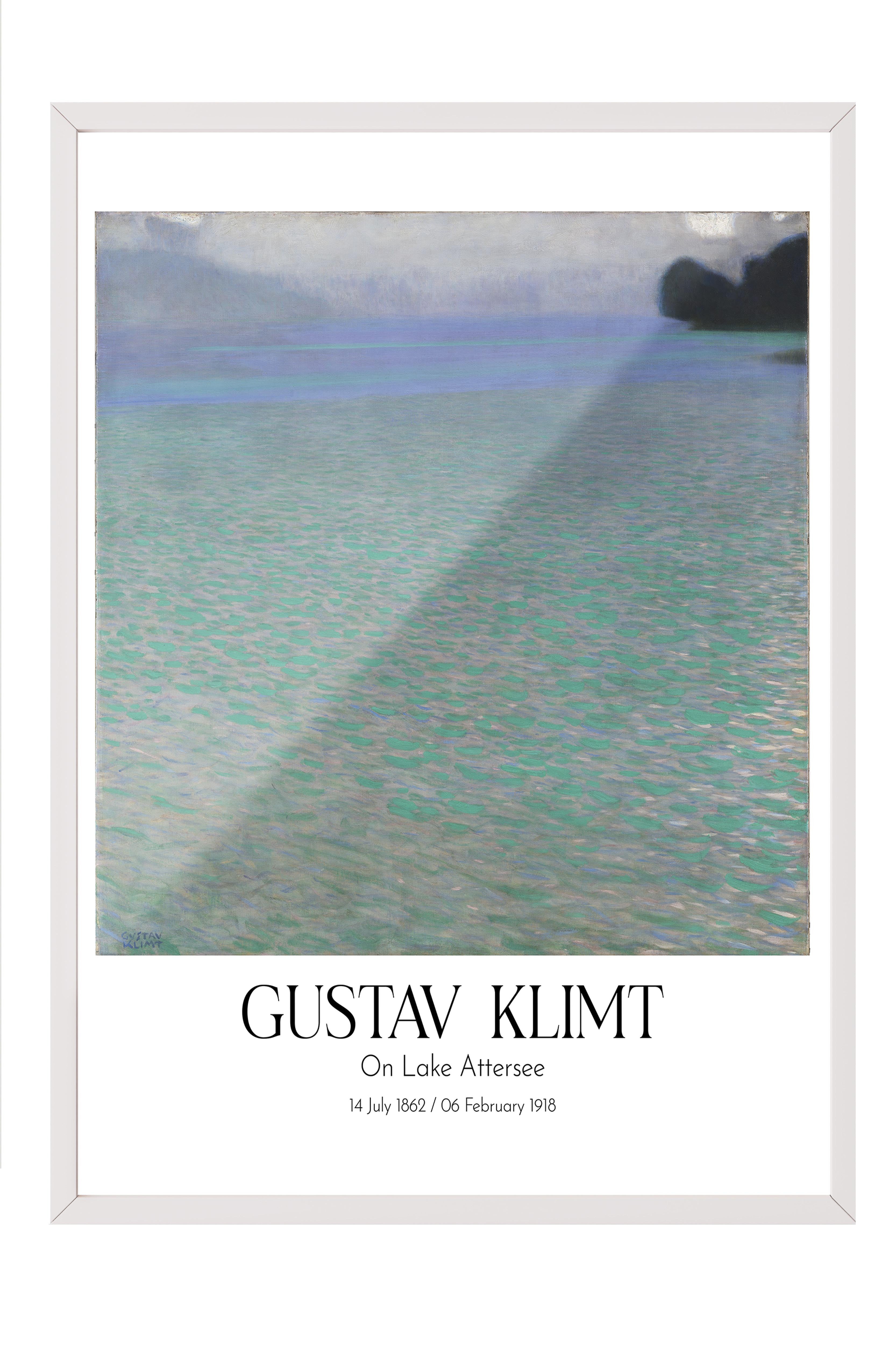 Gustav Klimt - On Lake Attersee, Beyaz Çerçeveli Tablo, Sanat Serisi NO:111980