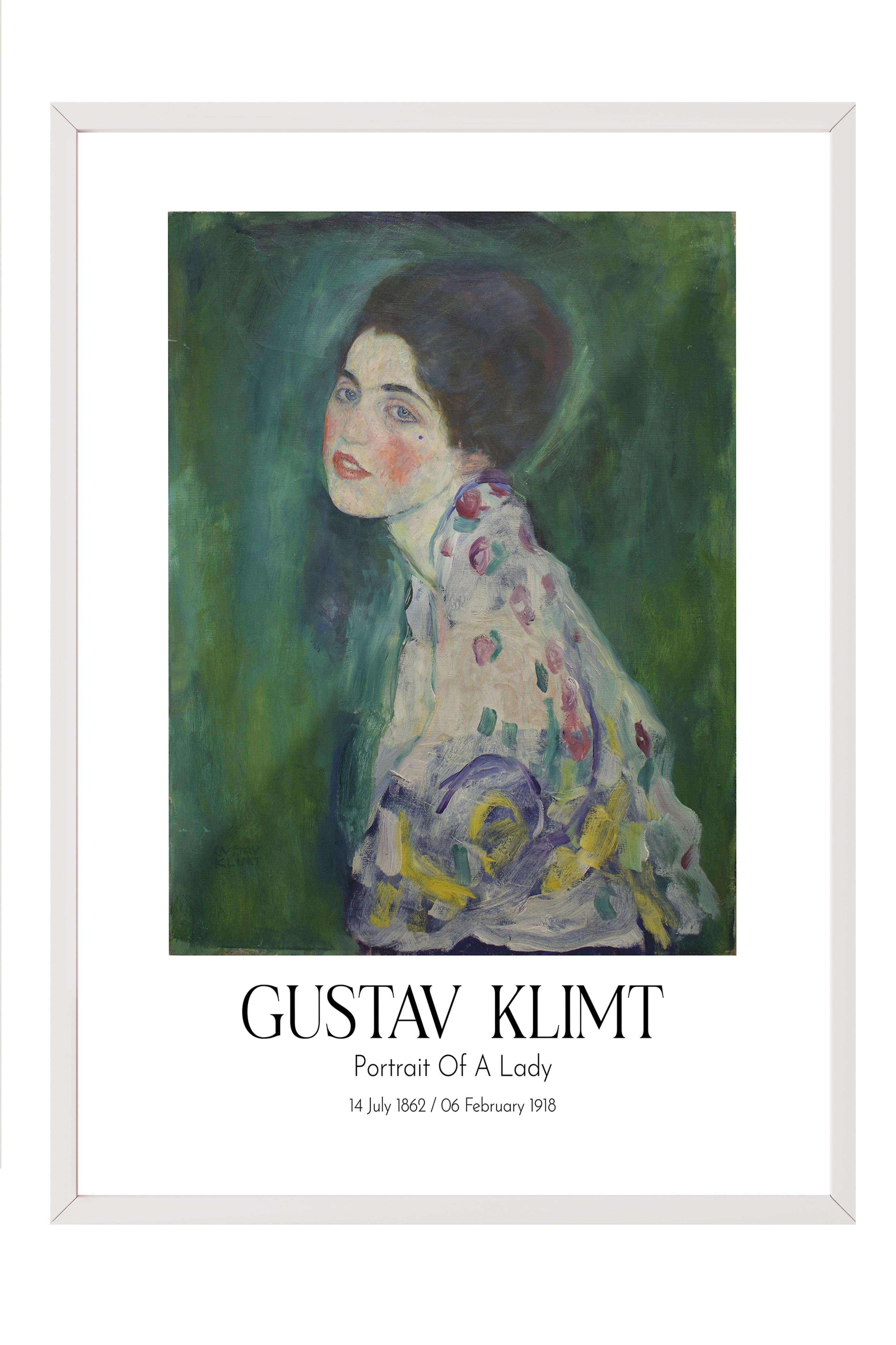 Gustav Klimt - Portrait Of A Lady, Beyaz Çerçeveli Tablo, Sanat Serisi NO:111981