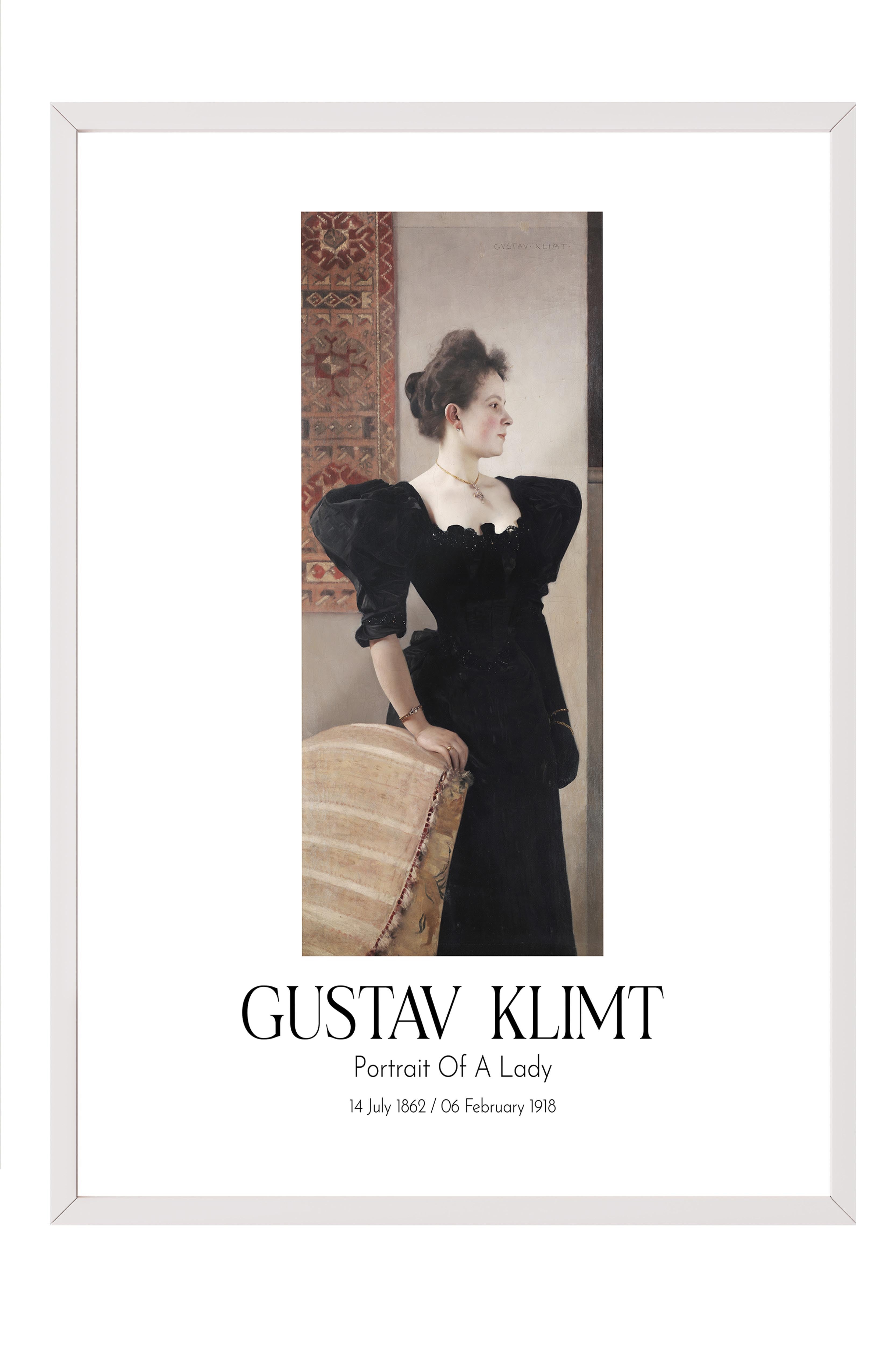Gustav Klimt - Portrait Of A Lady, Beyaz Çerçeveli Tablo, Sanat Serisi NO:112004