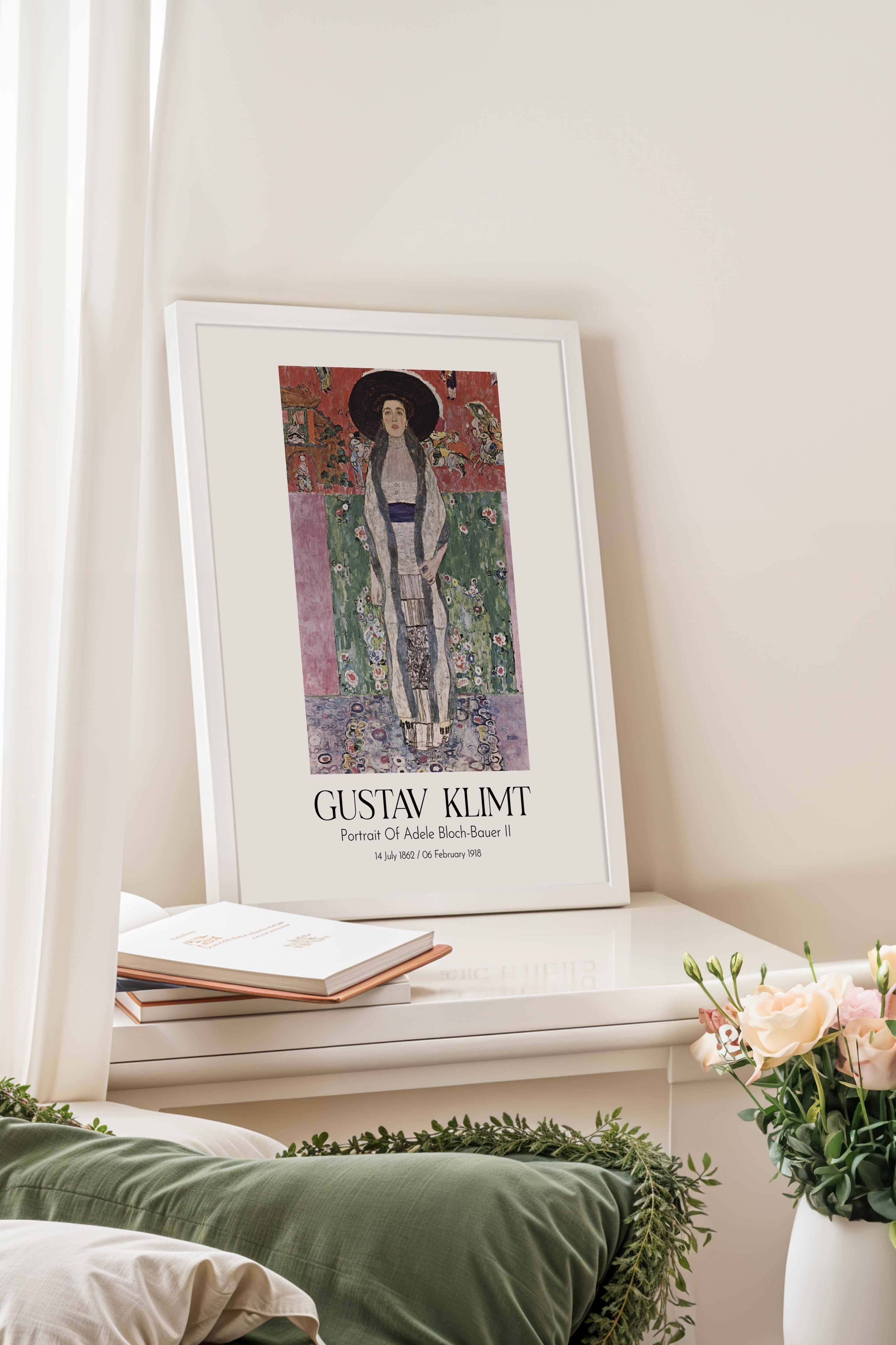 Gustav Klimt - Portrait Of Adele Bloch-Bauer II, Beyaz Çerçeveli Tablo, Sanat Serisi NO:111999