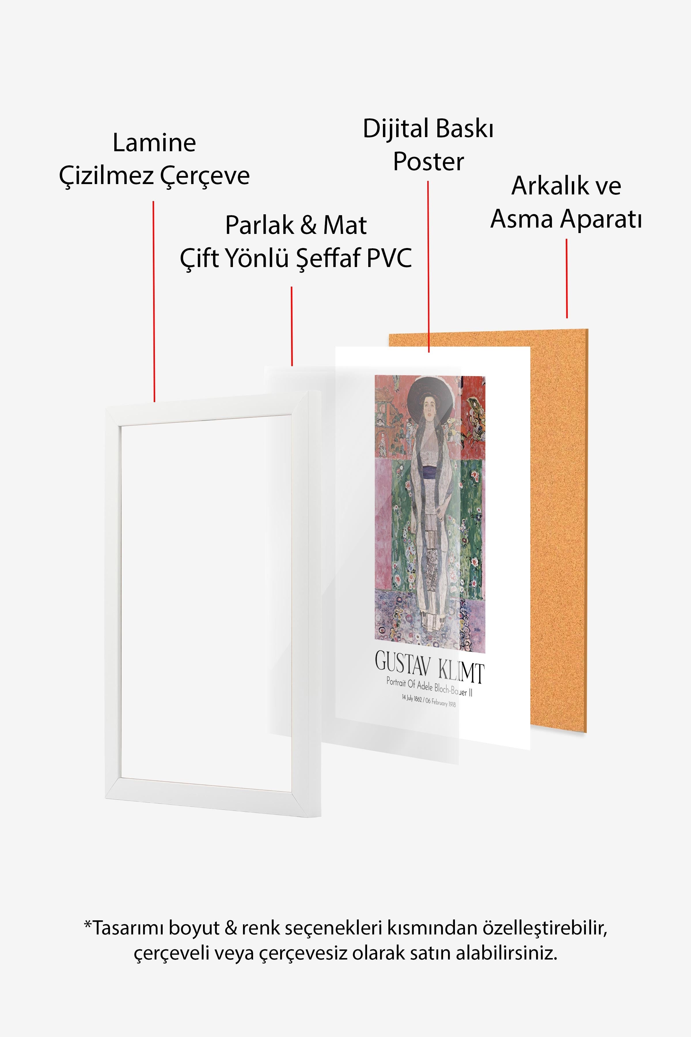 Gustav Klimt - Portrait Of Adele Bloch-Bauer II, Beyaz Çerçeveli Tablo, Sanat Serisi NO:111999