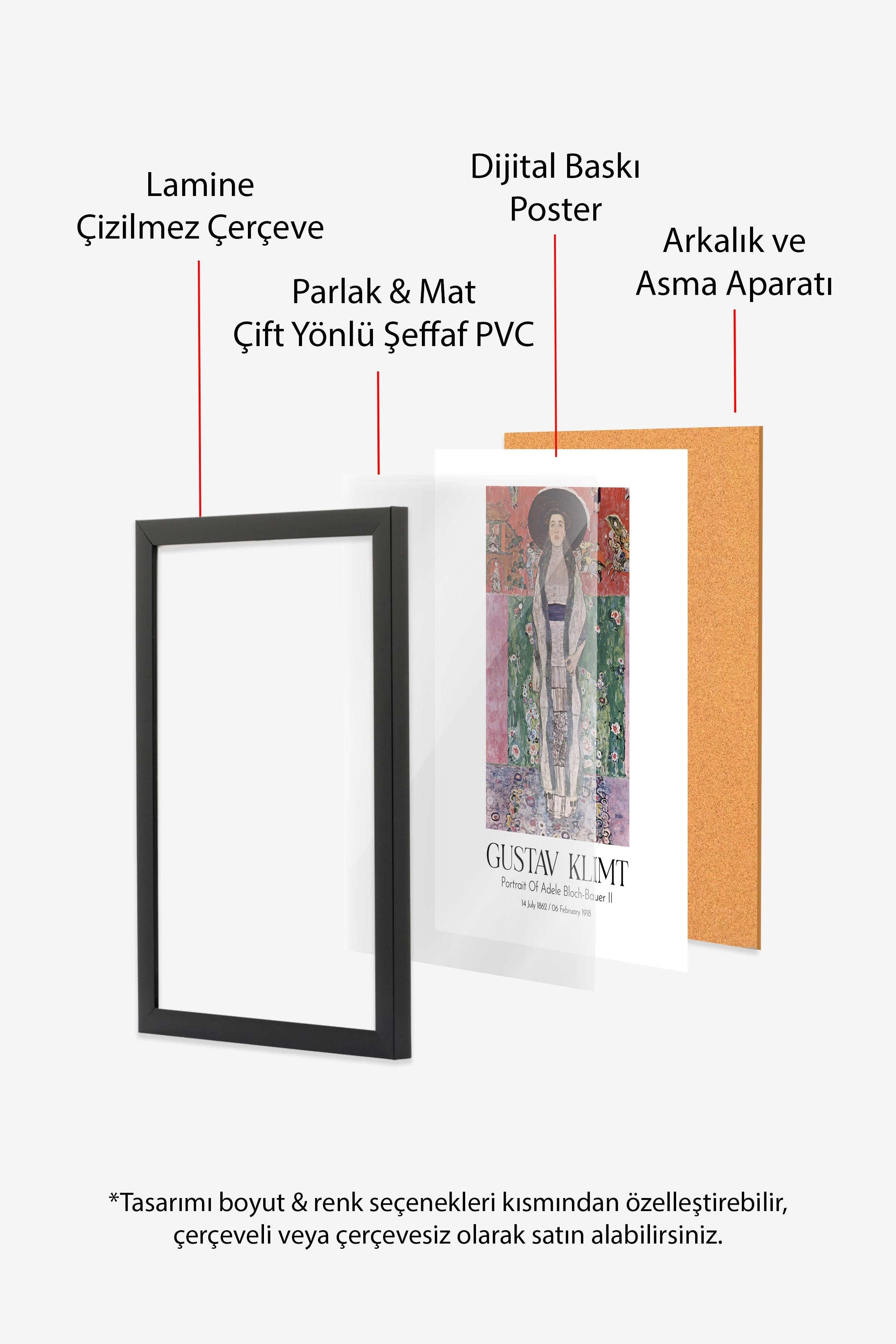 Gustav Klimt - Portrait Of Adele Bloch-Bauer II, Siyah Çerçeveli Tablo, Sanat Serisi NO:111999