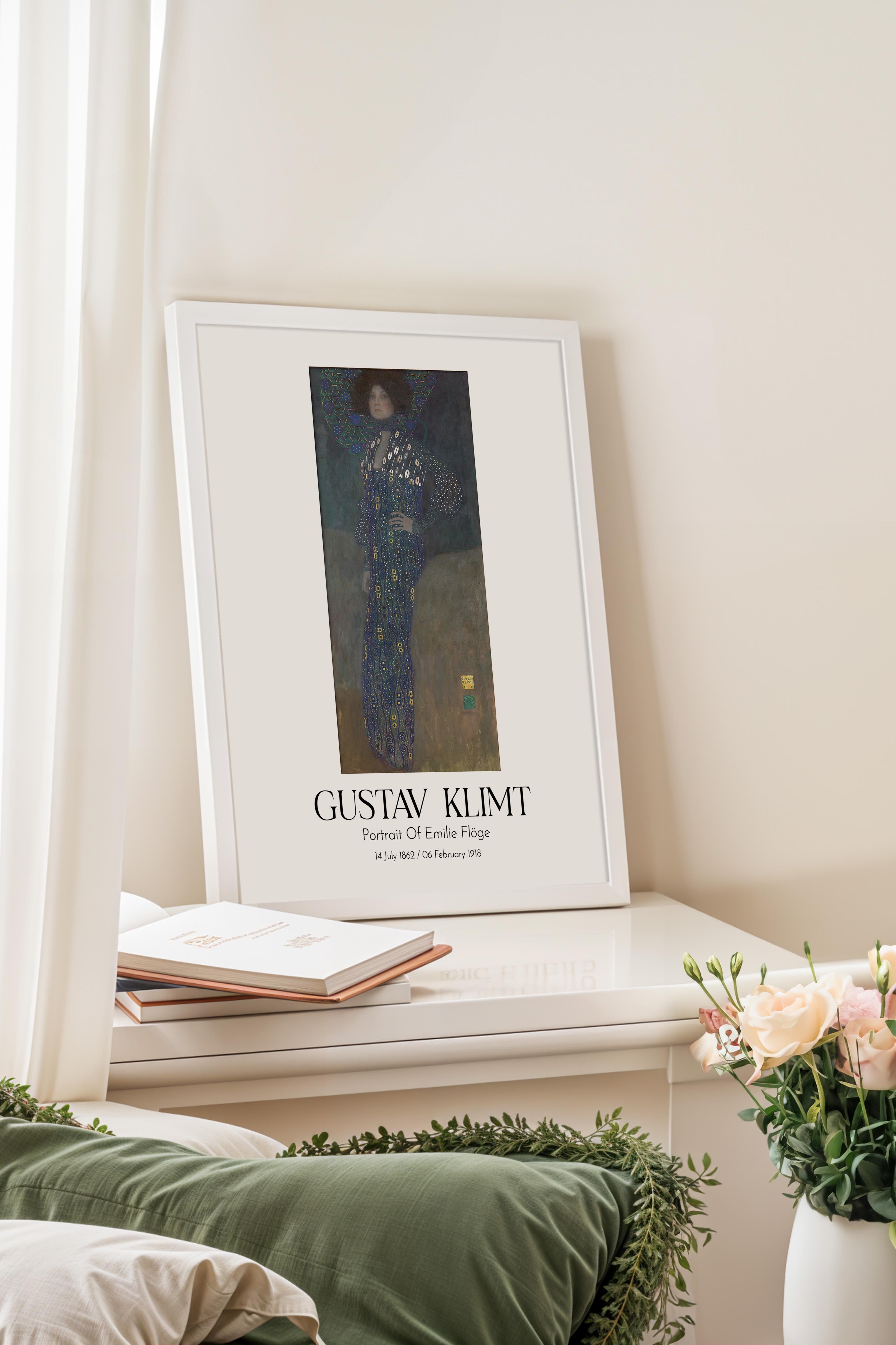 Gustav Klimt - Portrait Of Emilie Flöge, Beyaz Çerçeveli Tablo, Sanat Serisi NO:112000