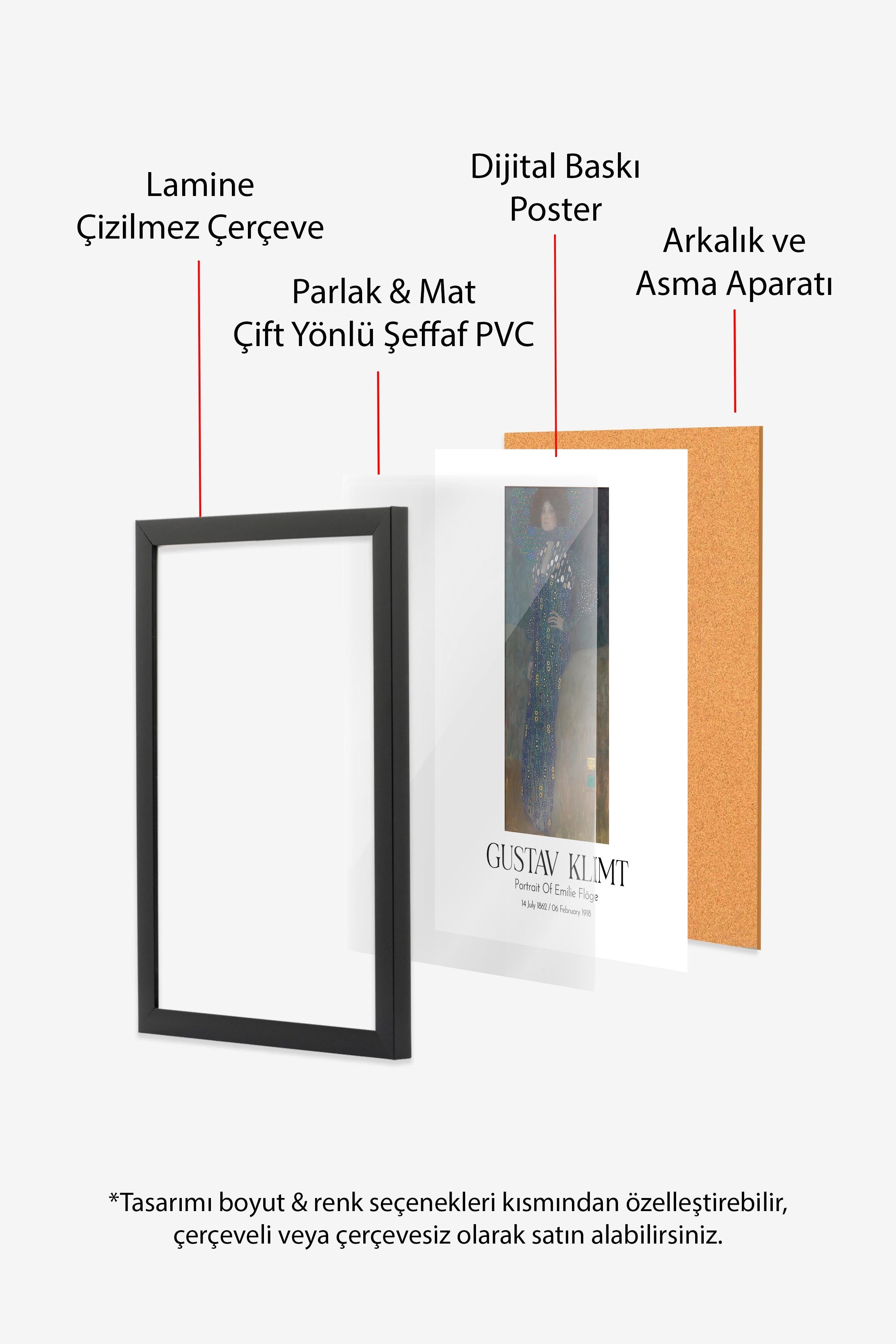 Gustav Klimt - Portrait Of Emilie Flöge, Siyah Çerçeveli Tablo, Sanat Serisi NO:112000