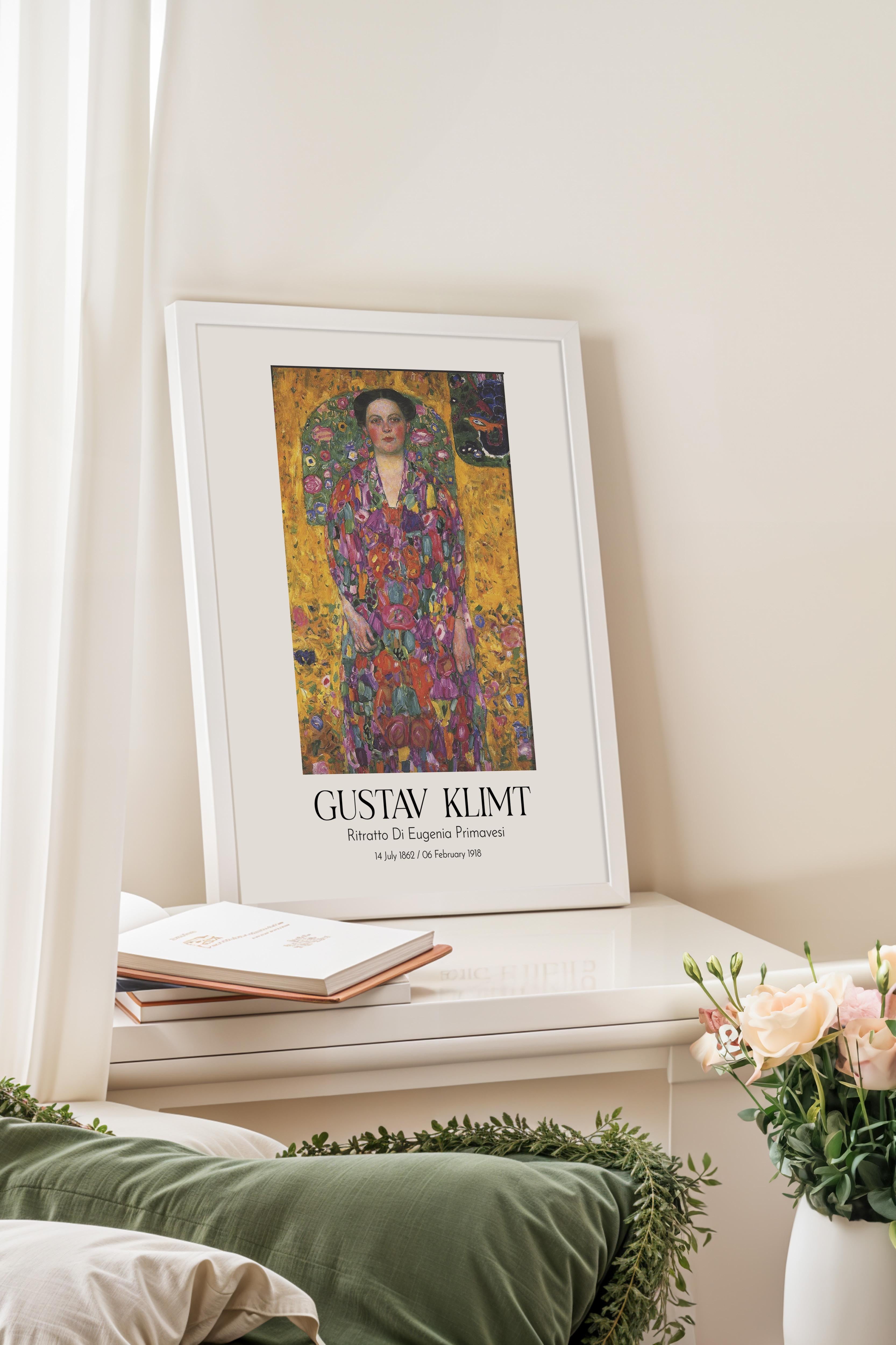 Gustav Klimt - Ritratto Di Eugenia Primavesi, Beyaz Çerçeveli Tablo, Sanat Serisi NO:112001
