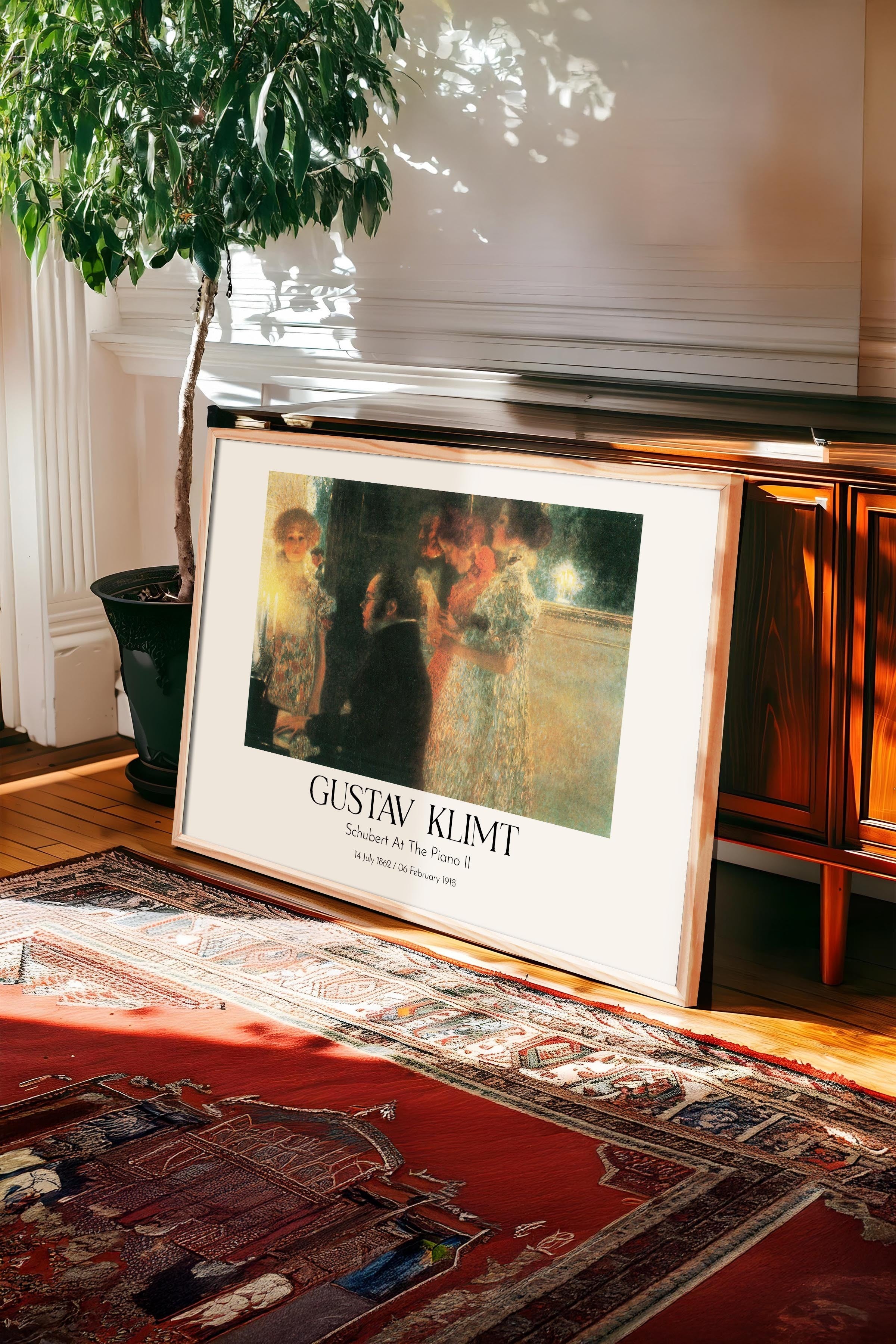 Gustav Klimt - Schubert At The Piano Iı, Ahşap Çerçeveli Tablo, Sanat Serisi NO:112006