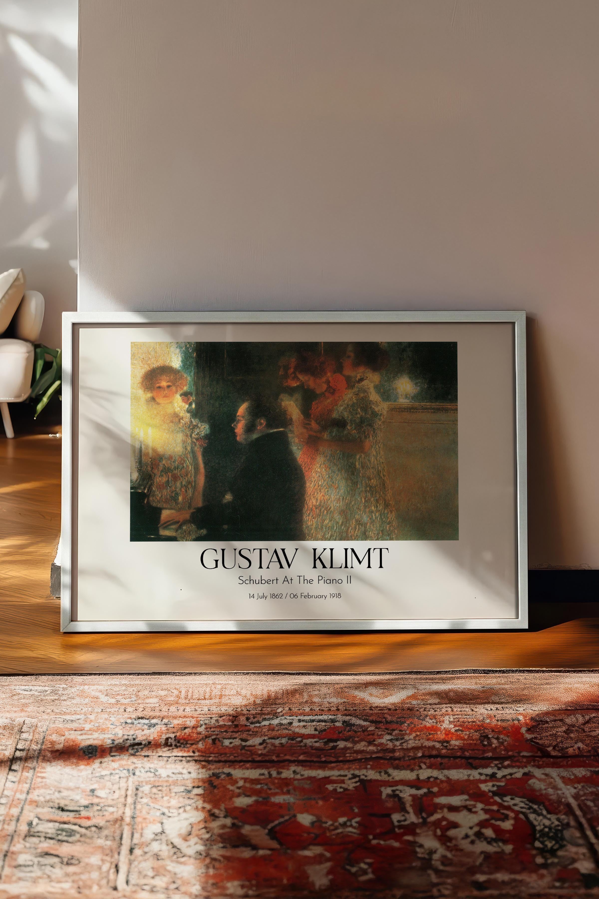 Gustav Klimt - Schubert At The Piano Iı, Beyaz Çerçeveli Tablo, Sanat Serisi NO:112006