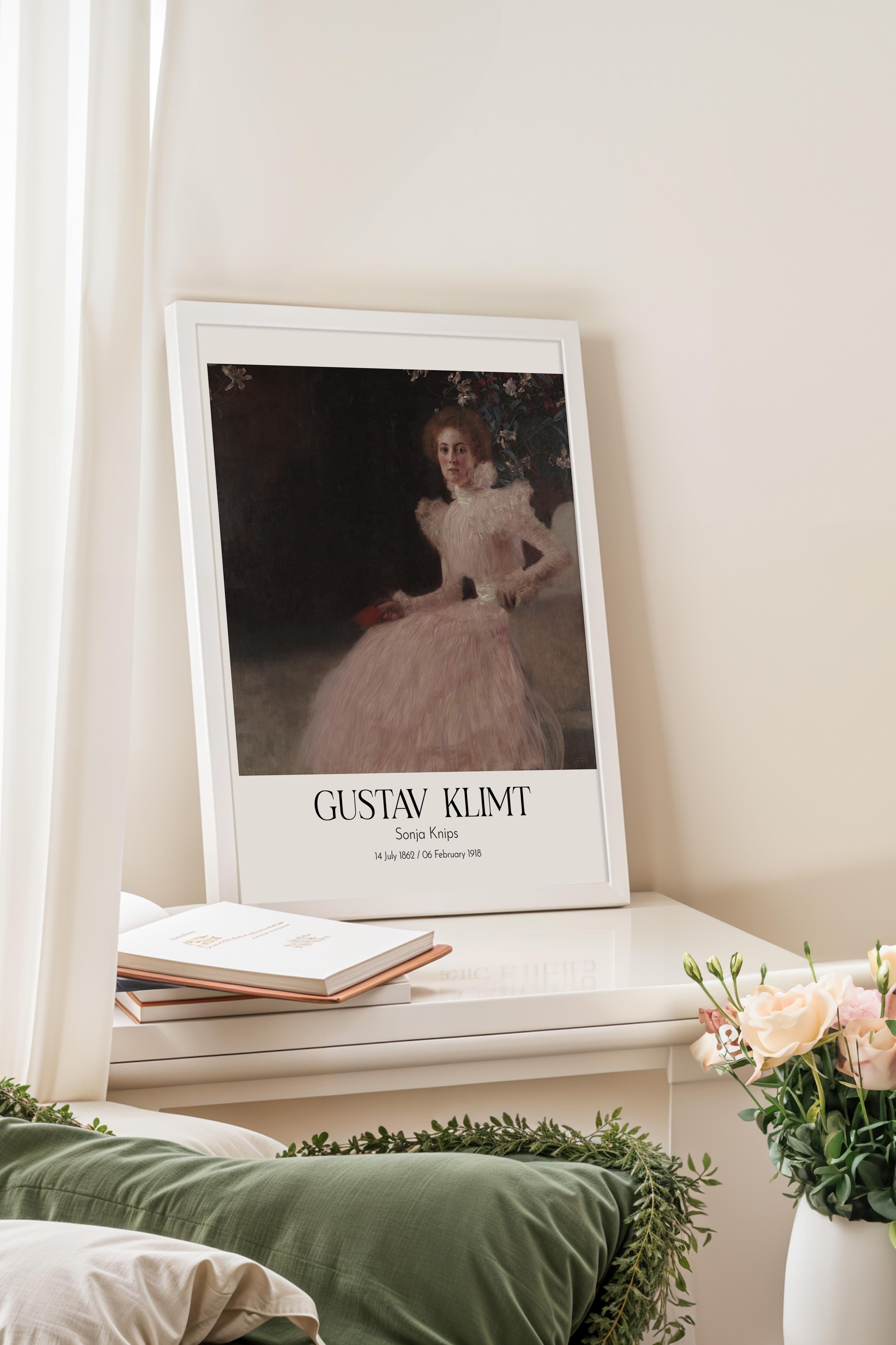 Gustav Klimt - Sonja Knips, Beyaz Çerçeveli Tablo, Sanat Serisi NO:112002