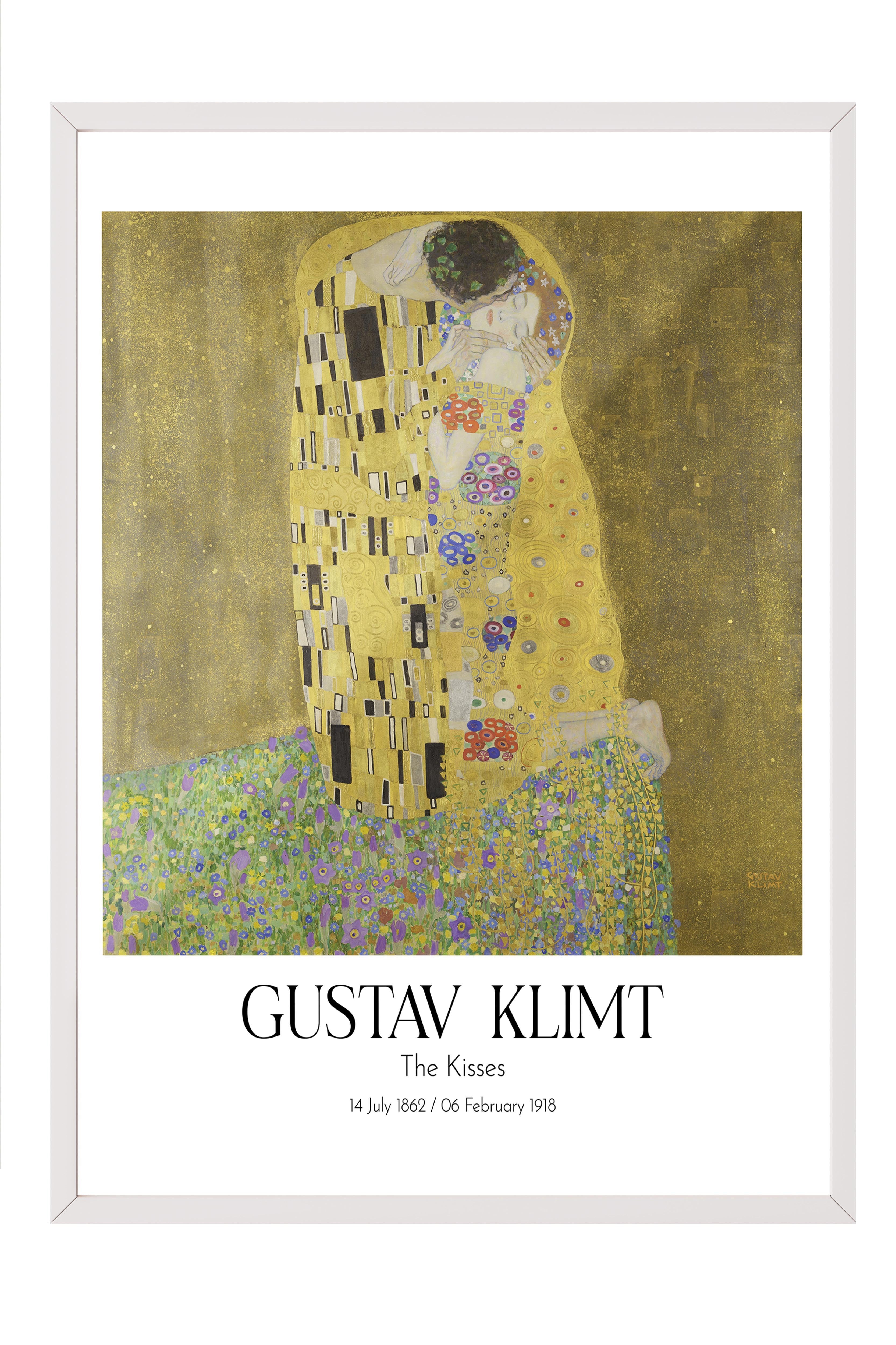 Gustav Klimt - The Kisses, Beyaz Çerçeveli Tablo, Sanat Serisi NO:112003