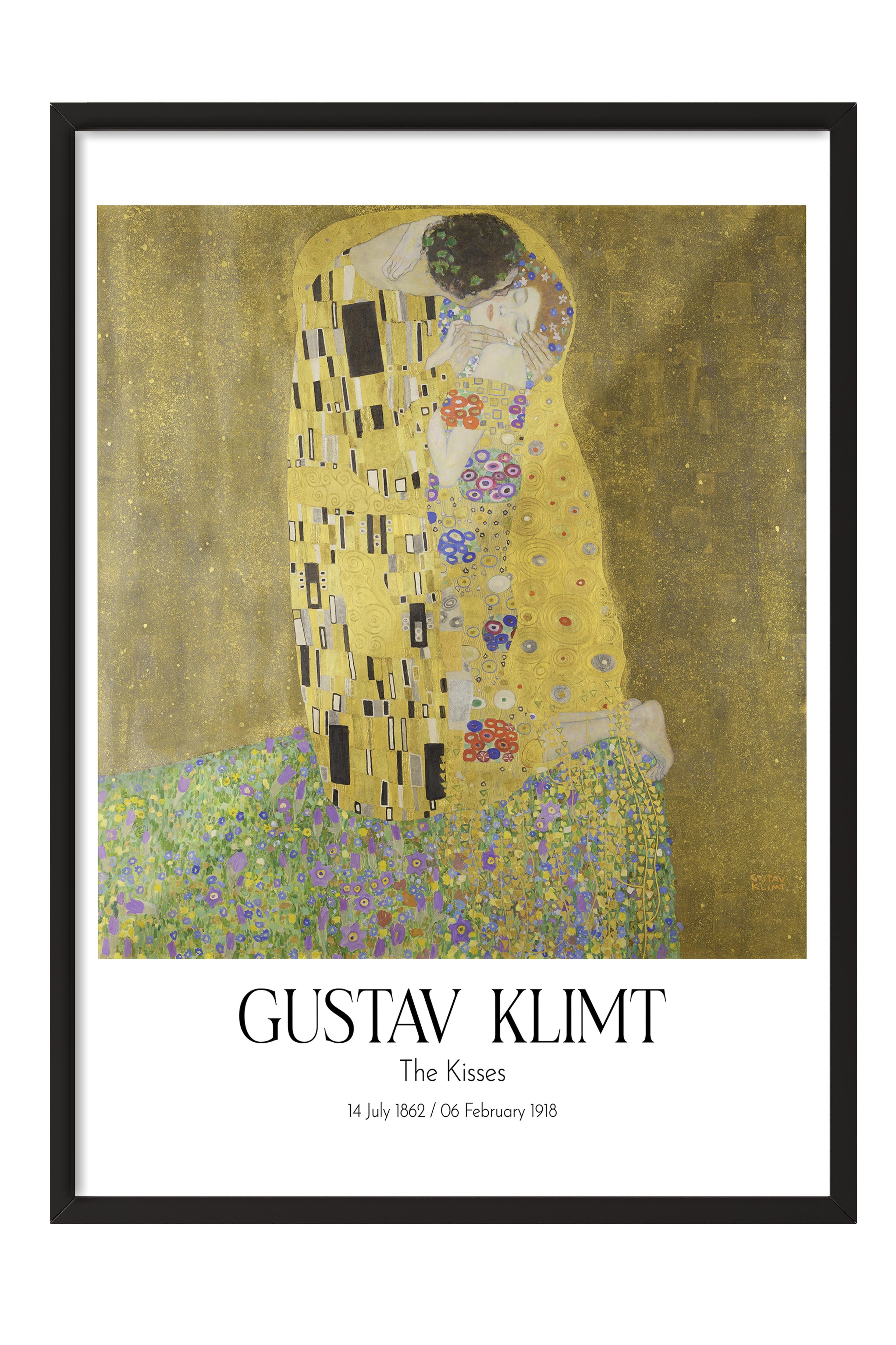 Gustav Klimt - The Kisses, Siyah Çerçeveli Tablo, Sanat Serisi NO:112003