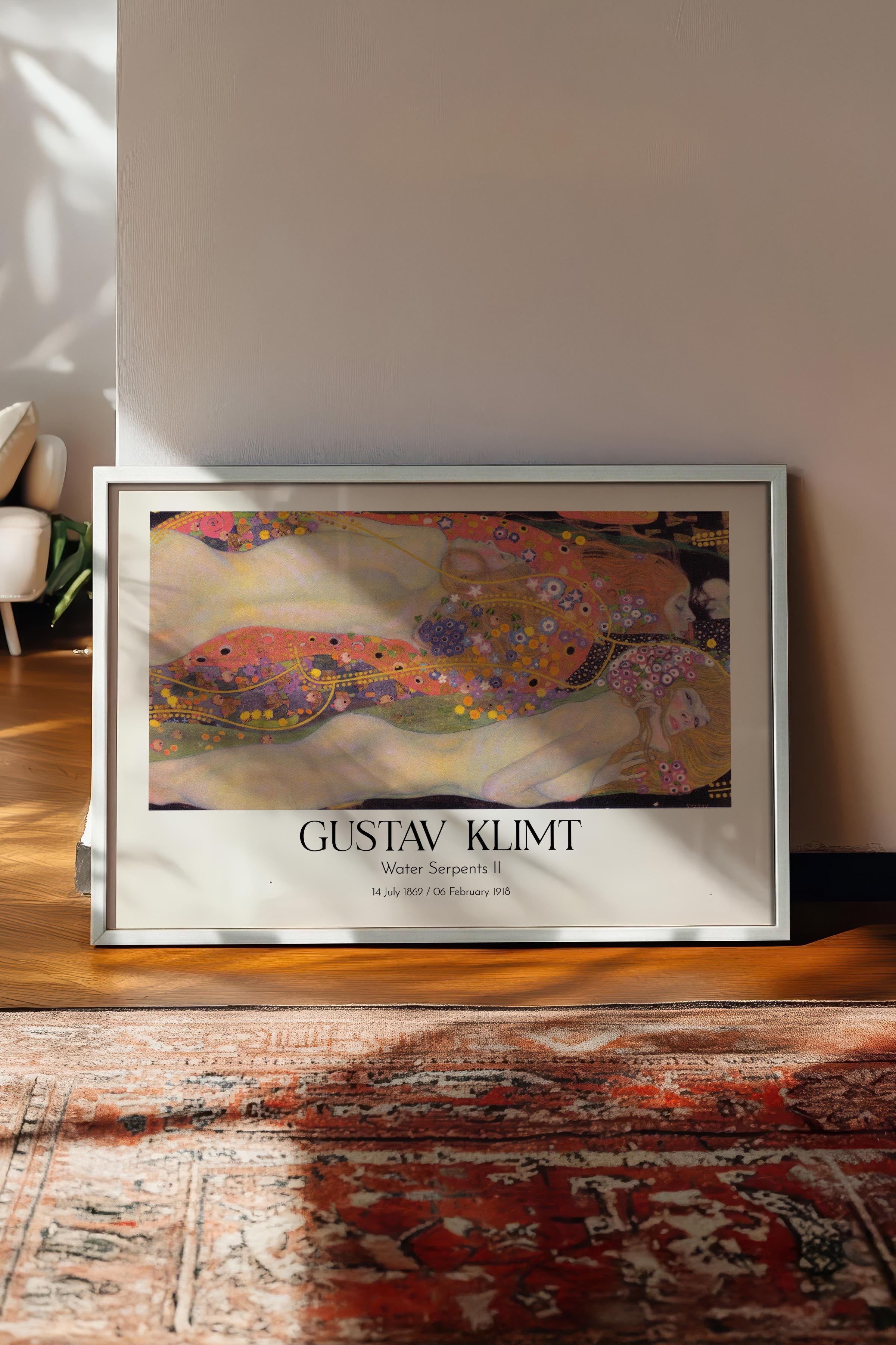 Gustav Klimt - Water Serpents Iı, Beyaz Çerçeveli Tablo, Sanat Serisi NO:112005