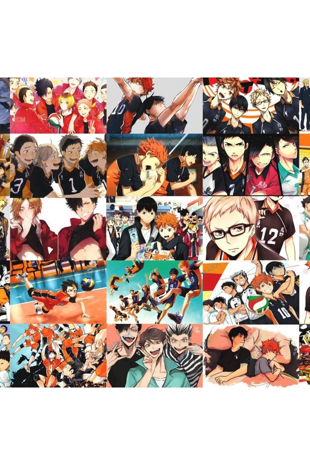Haikyuu Duvar Posteri Seti - Arkası Yapışkanlı Kolaj Set - 100 Adet - Anime Poster Seti - 10cm*15cm