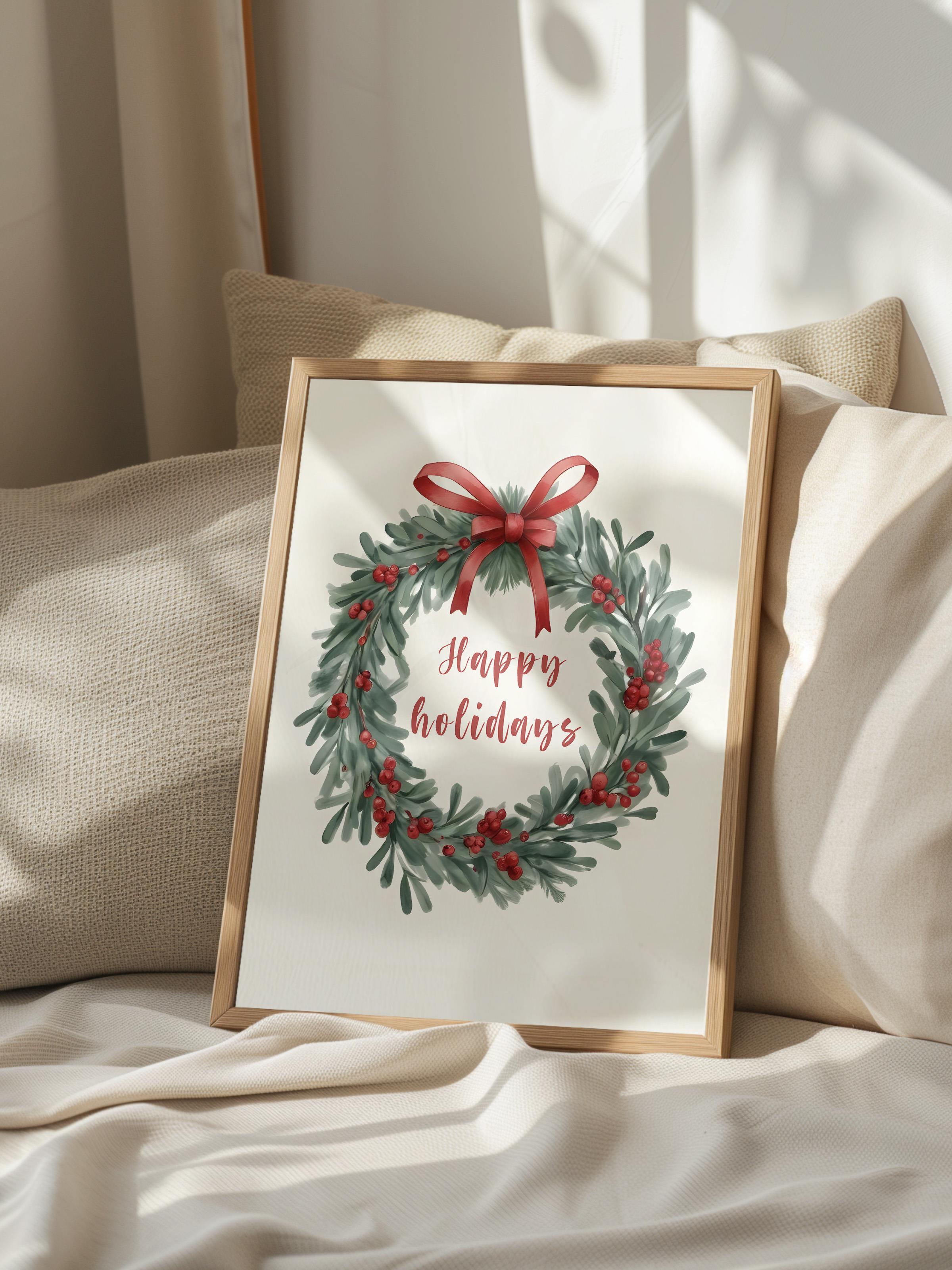 Happy Holidays Çerçeveli Yılbaşı Tablosu, Ahşap Çerçeve ve Poster Comfort Serisi NO:108516