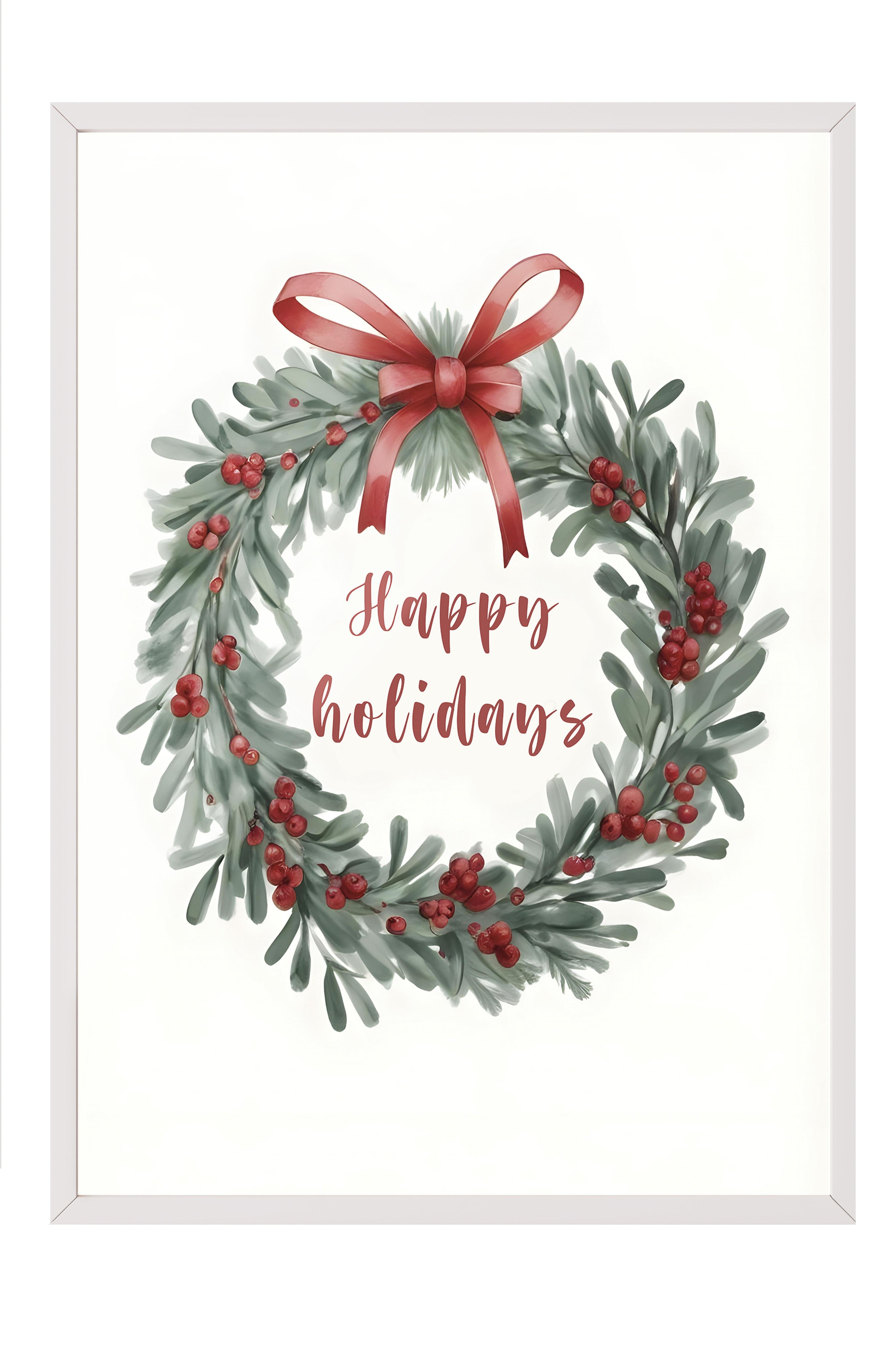 Happy Holidays Çerçeveli Yılbaşı Tablosu, Beyaz Çerçeve ve Poster Comfort Serisi NO:108516