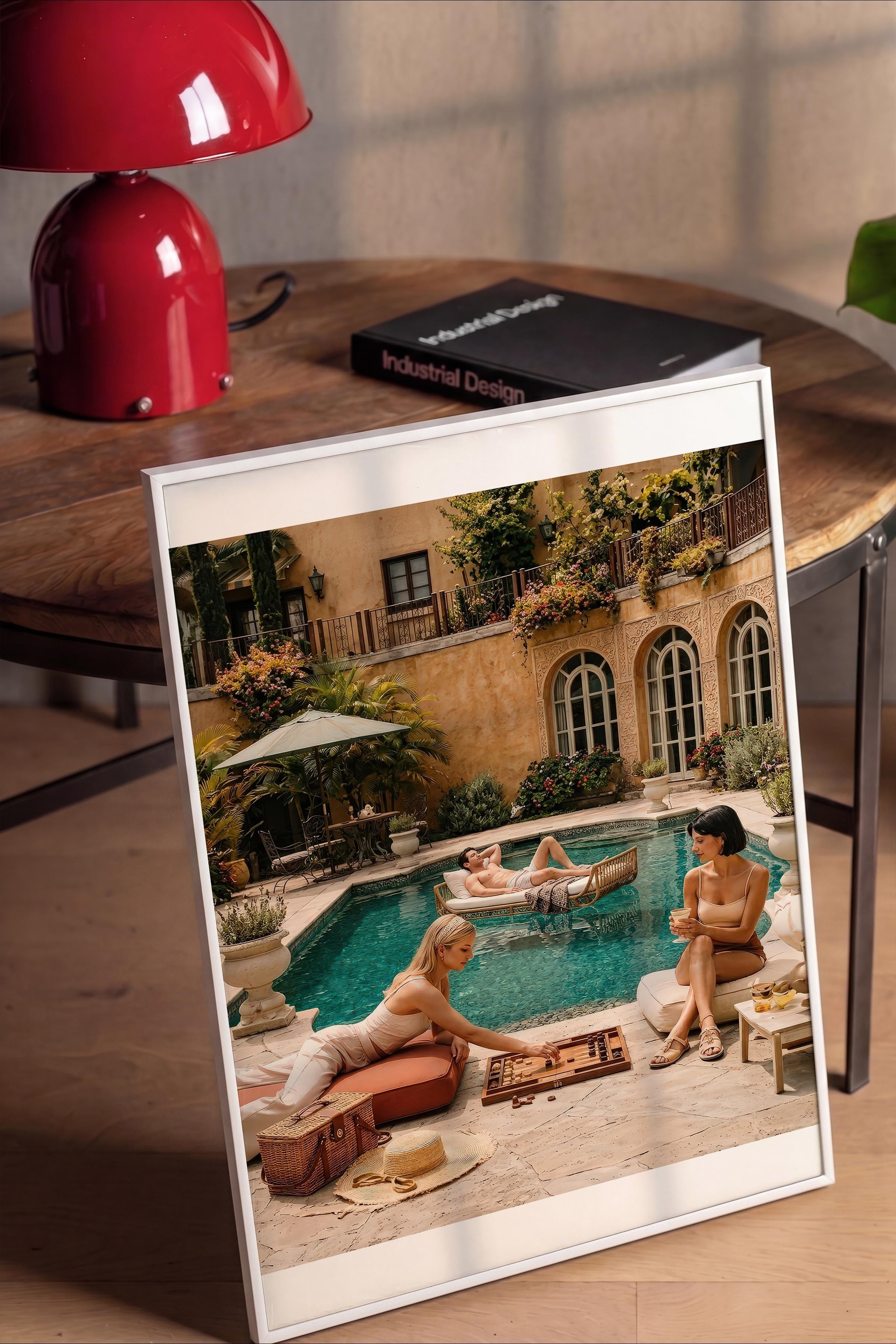 Havuz Başı Tatil Posteri, Beyaz Çerçeveli Poster, Old Money Serisi, NO:113198