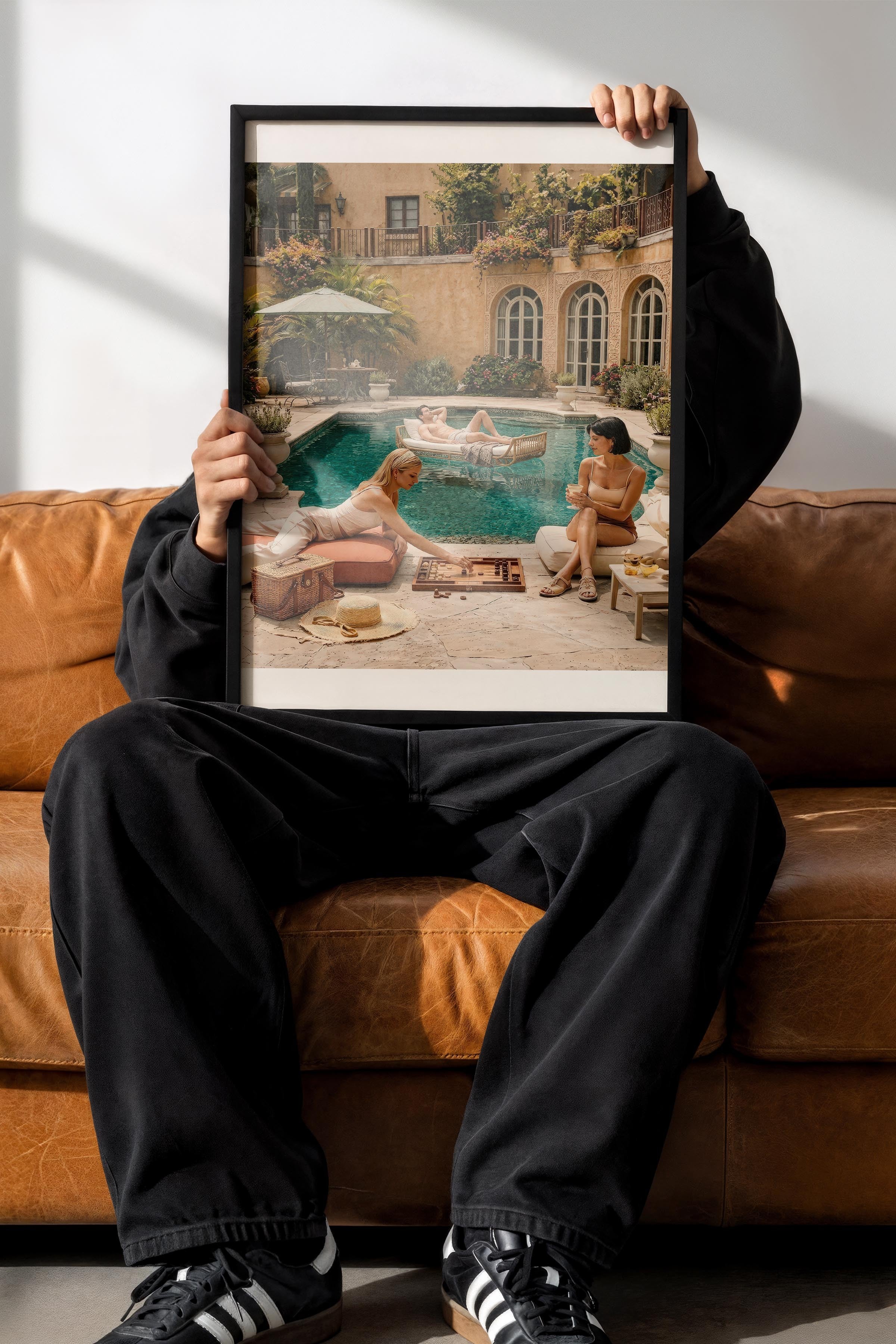 Havuz Başı Tatil Posteri, Siyah Çerçeveli Poster, Old Money Serisi, NO:113198