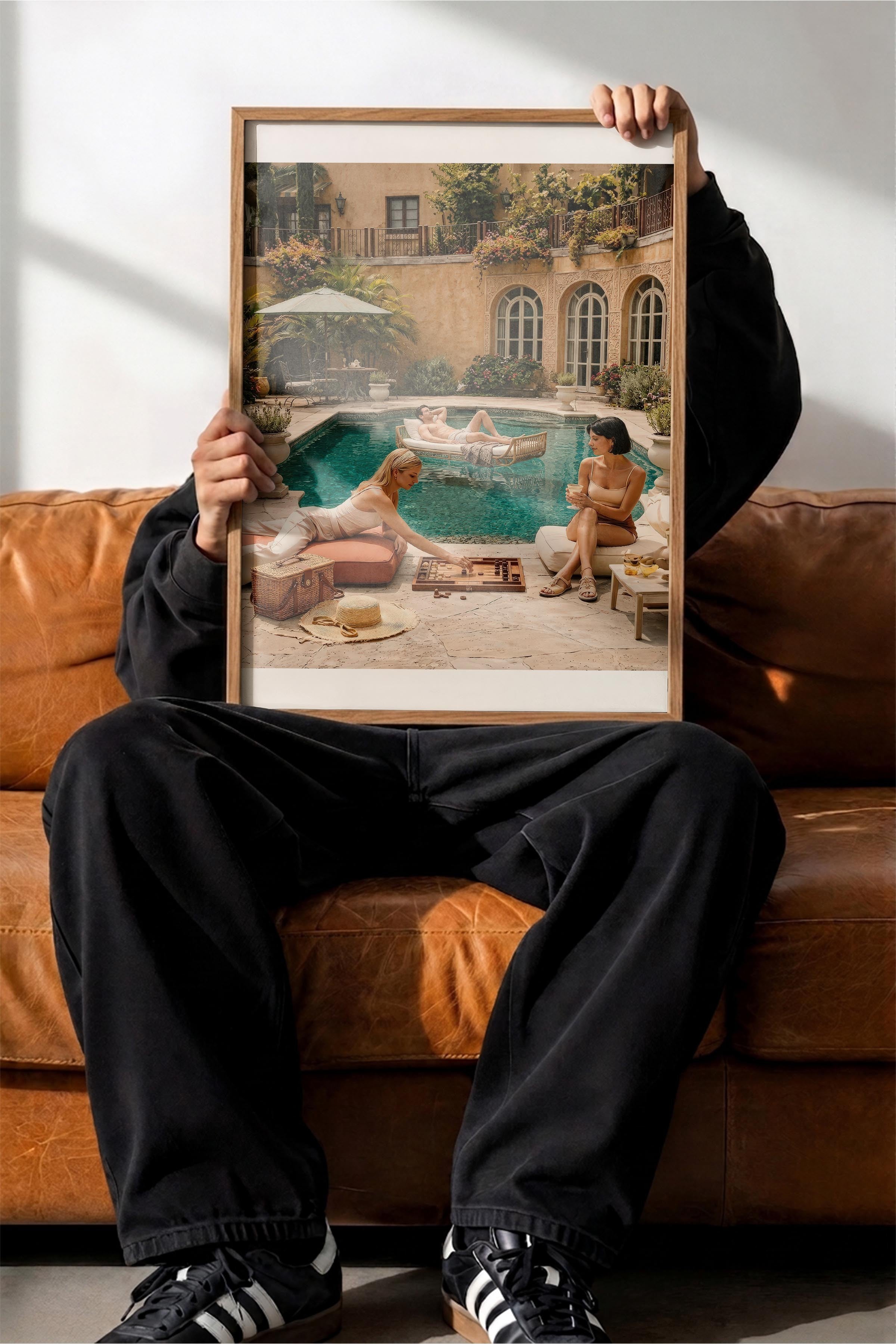 Havuz Kenarı Posteri, Ahşap Çerçeveli Poster, Old Money Serisi, NO:113199