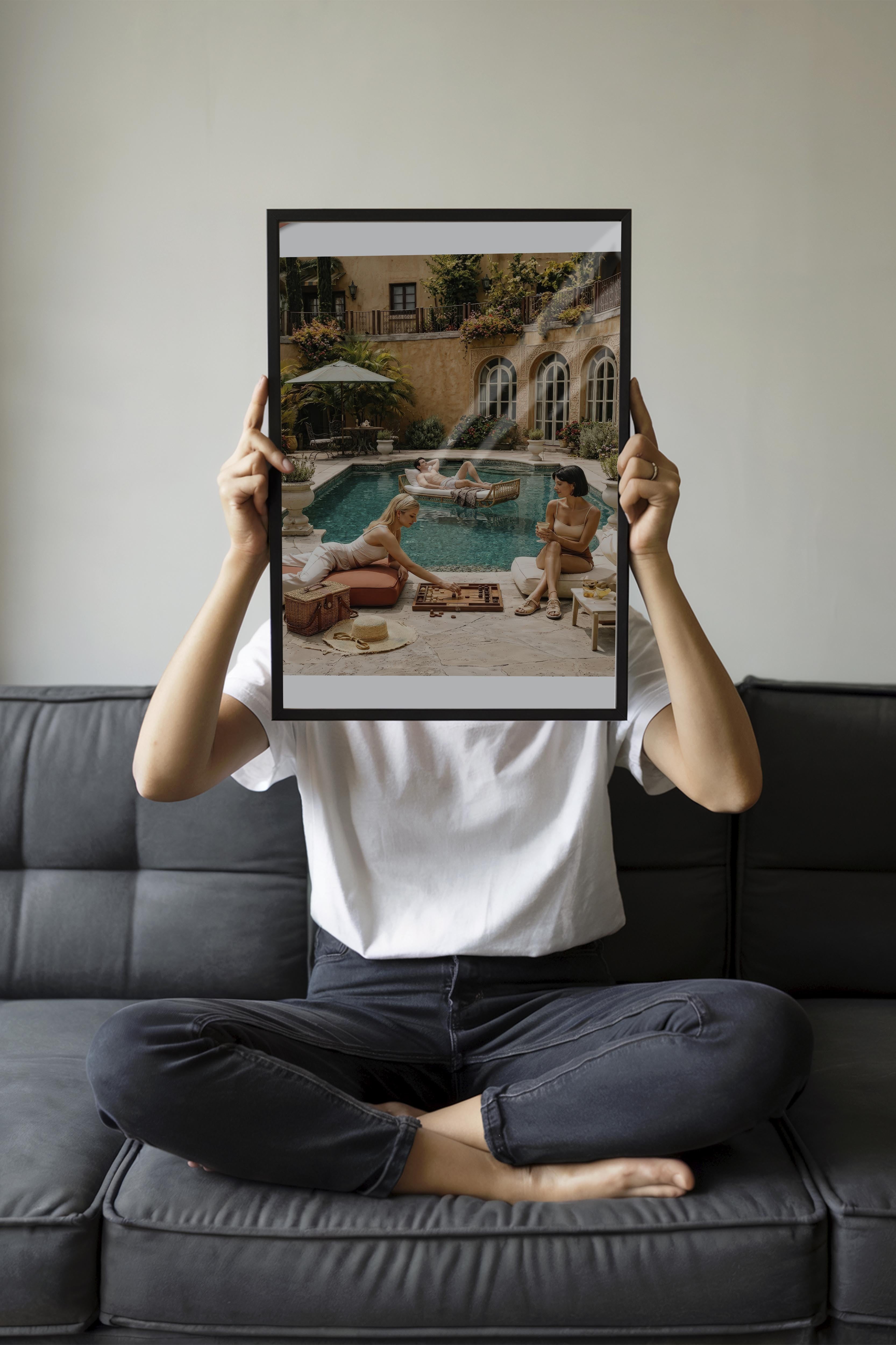 Havuz Kenarı Posteri, Siyah Çerçeveli Poster, Old Money Serisi, NO:113199