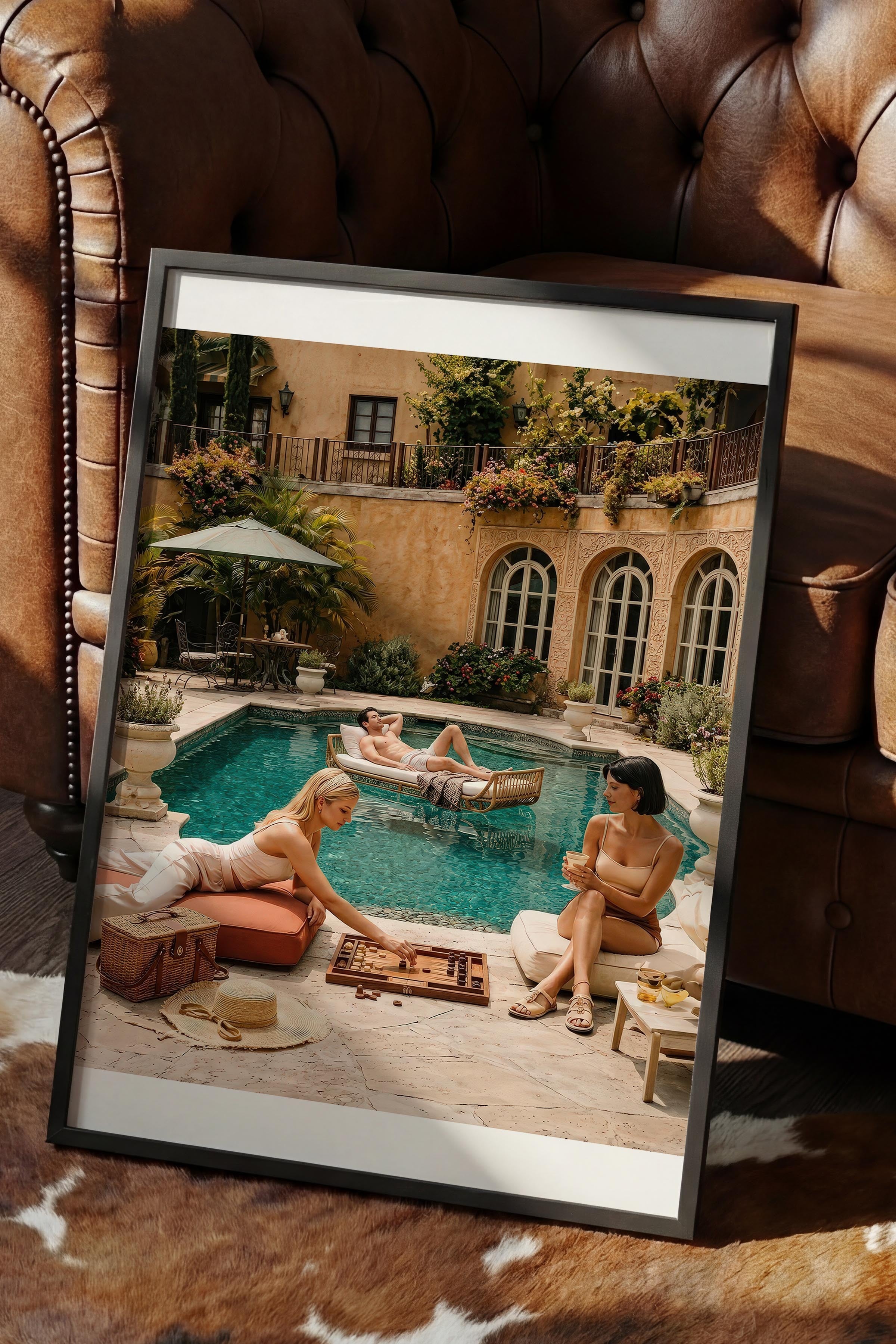 Havuz Kenarı Posteri, Siyah Çerçeveli Poster, Old Money Serisi, NO:113199