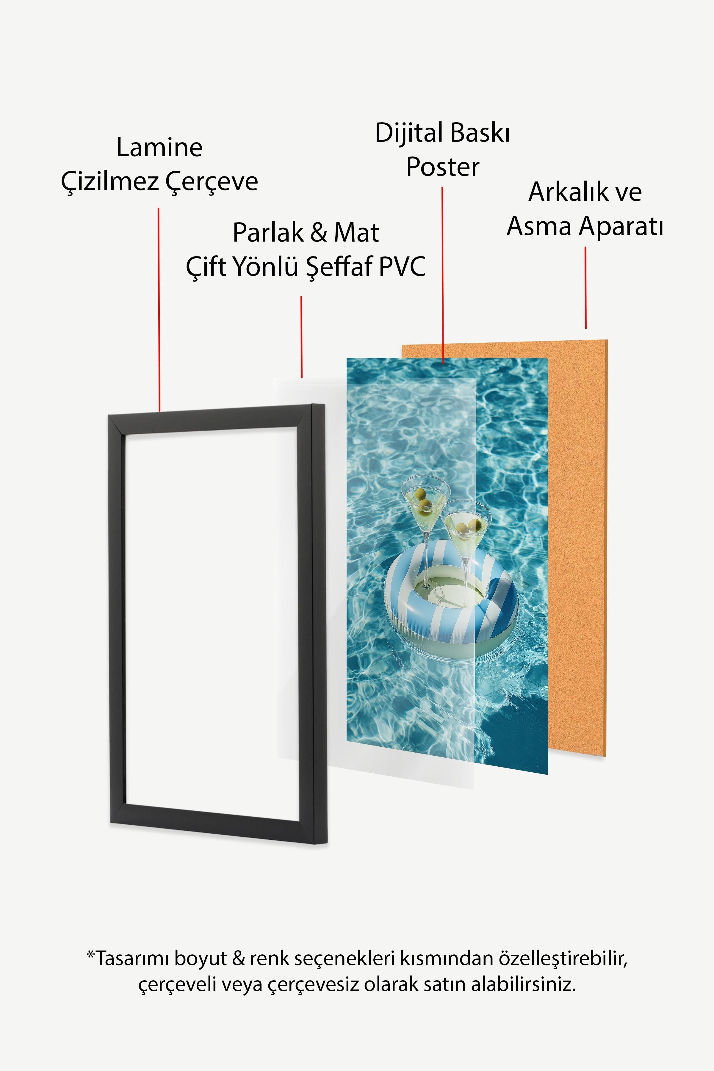 Havuz ve Martini Bardağı Posteri, Siyah Çerçeveli Poster, Old Money Serisi, NO:113247