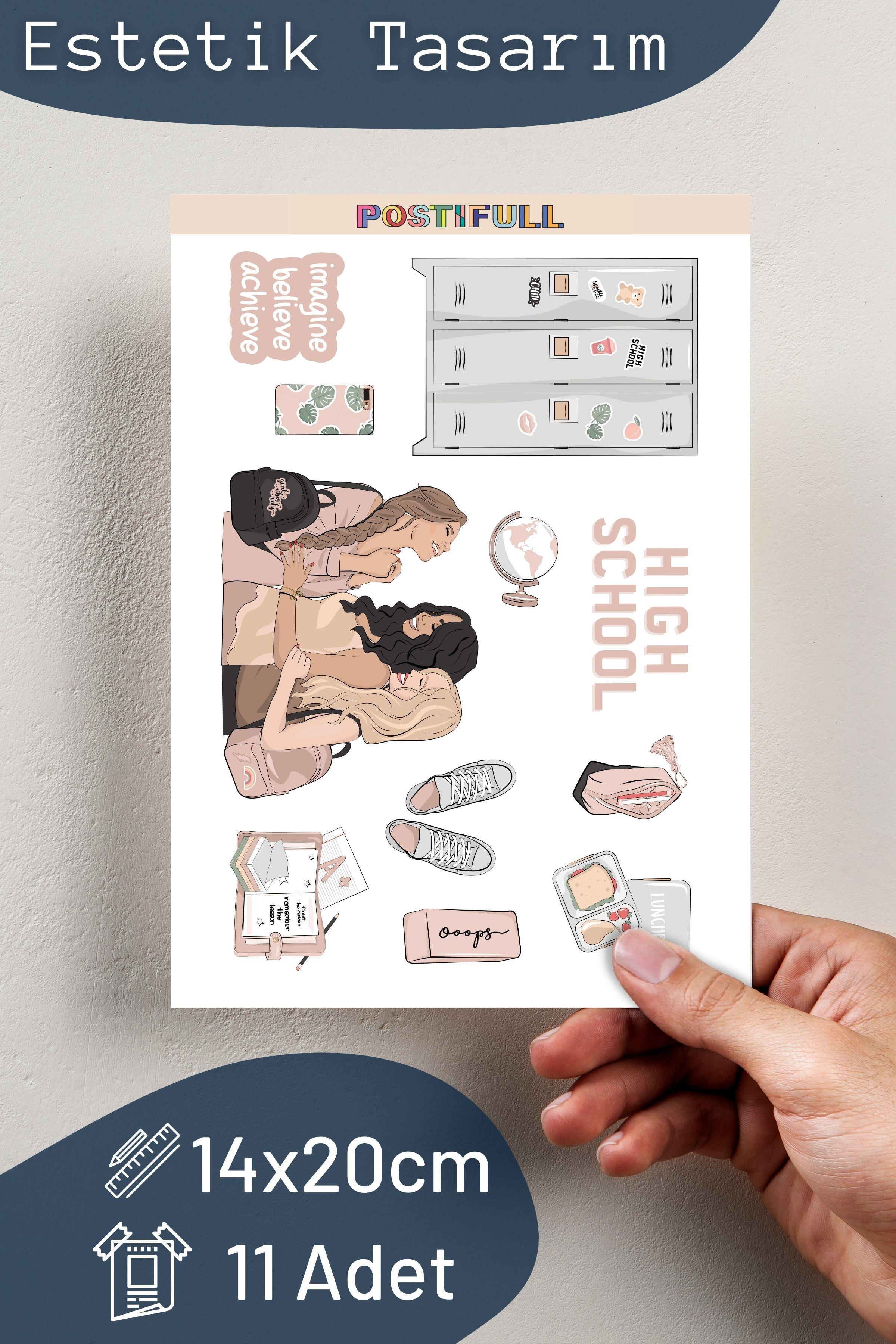 Lise Temalı Sticker ve Etiket Seti - Orta Boy - Su Geçirmez, Kalın Yapışkanlı Sticker Seti