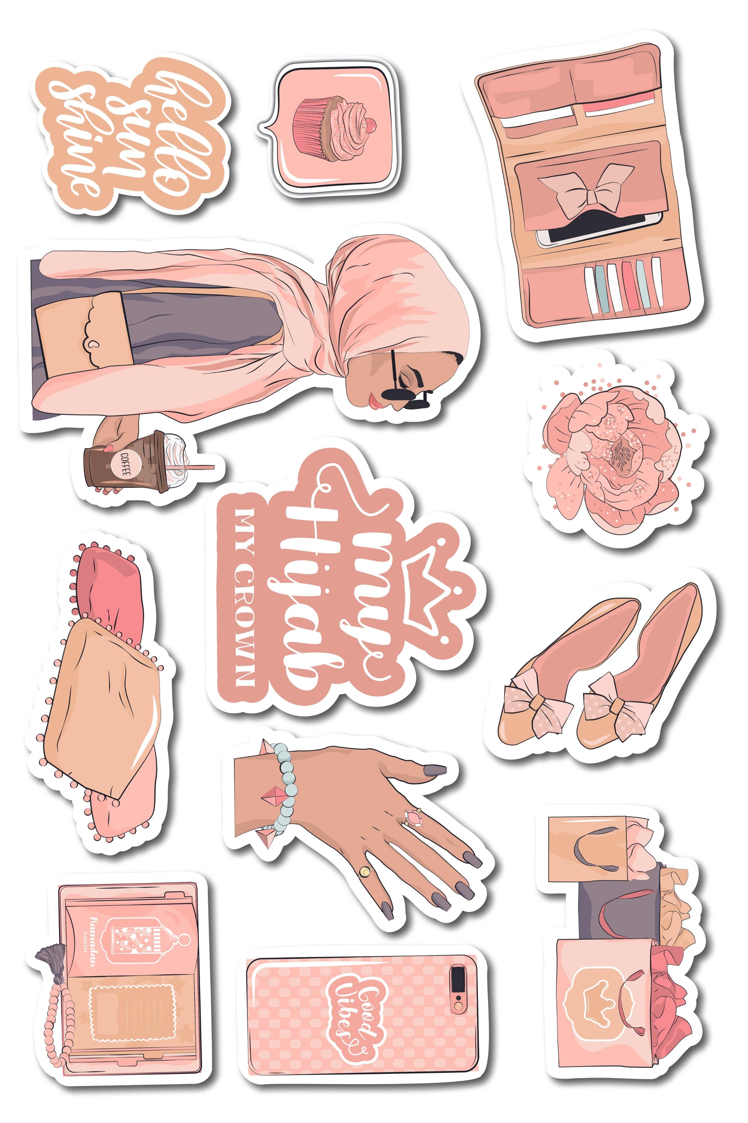 Pembe Sticker ve Etiket Seti - Orta Boy - Su Geçirmez, Kalın Yapışkanlı Sticker Seti