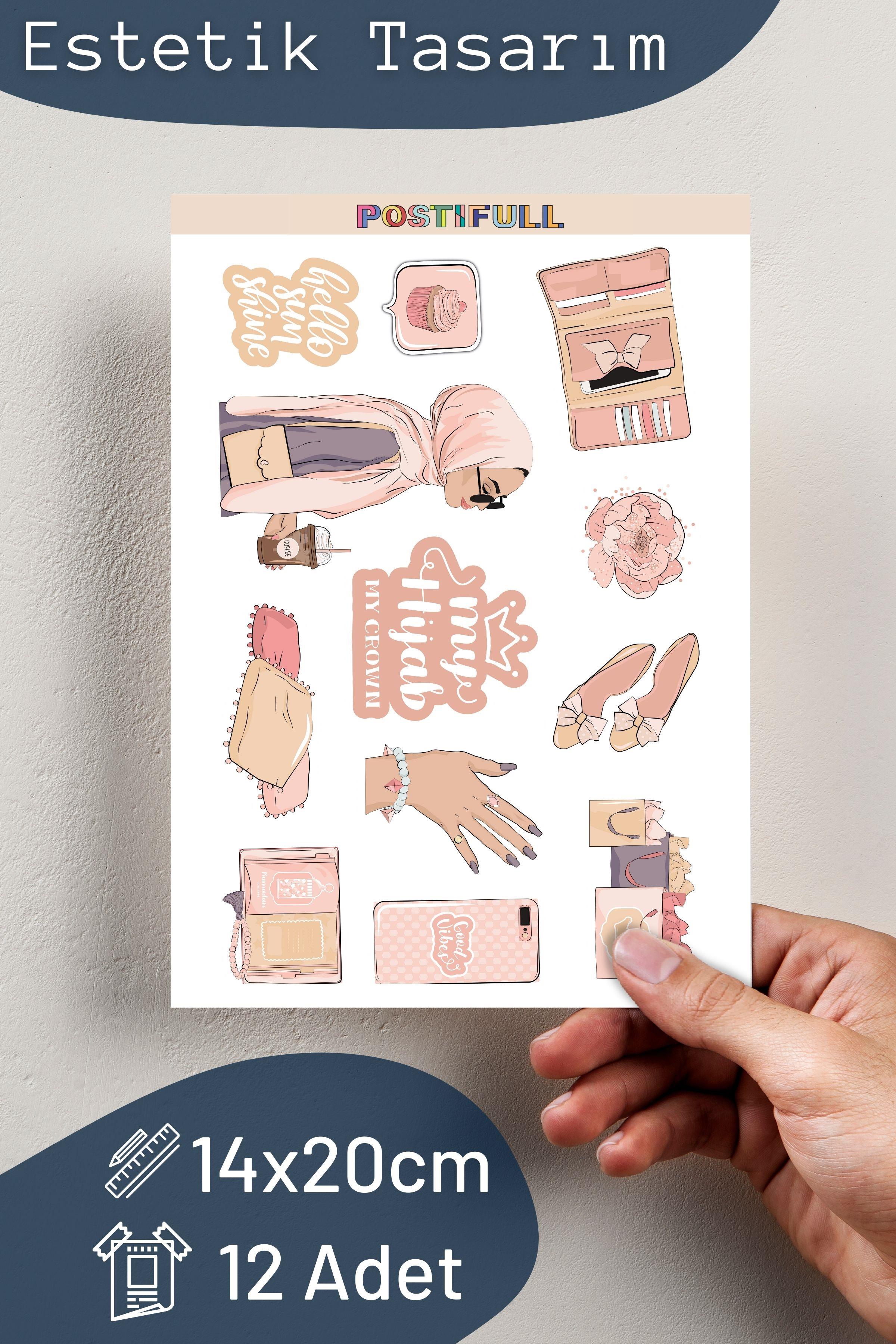 Pembe Sticker ve Etiket Seti - Orta Boy - Su Geçirmez, Kalın Yapışkanlı Sticker Seti