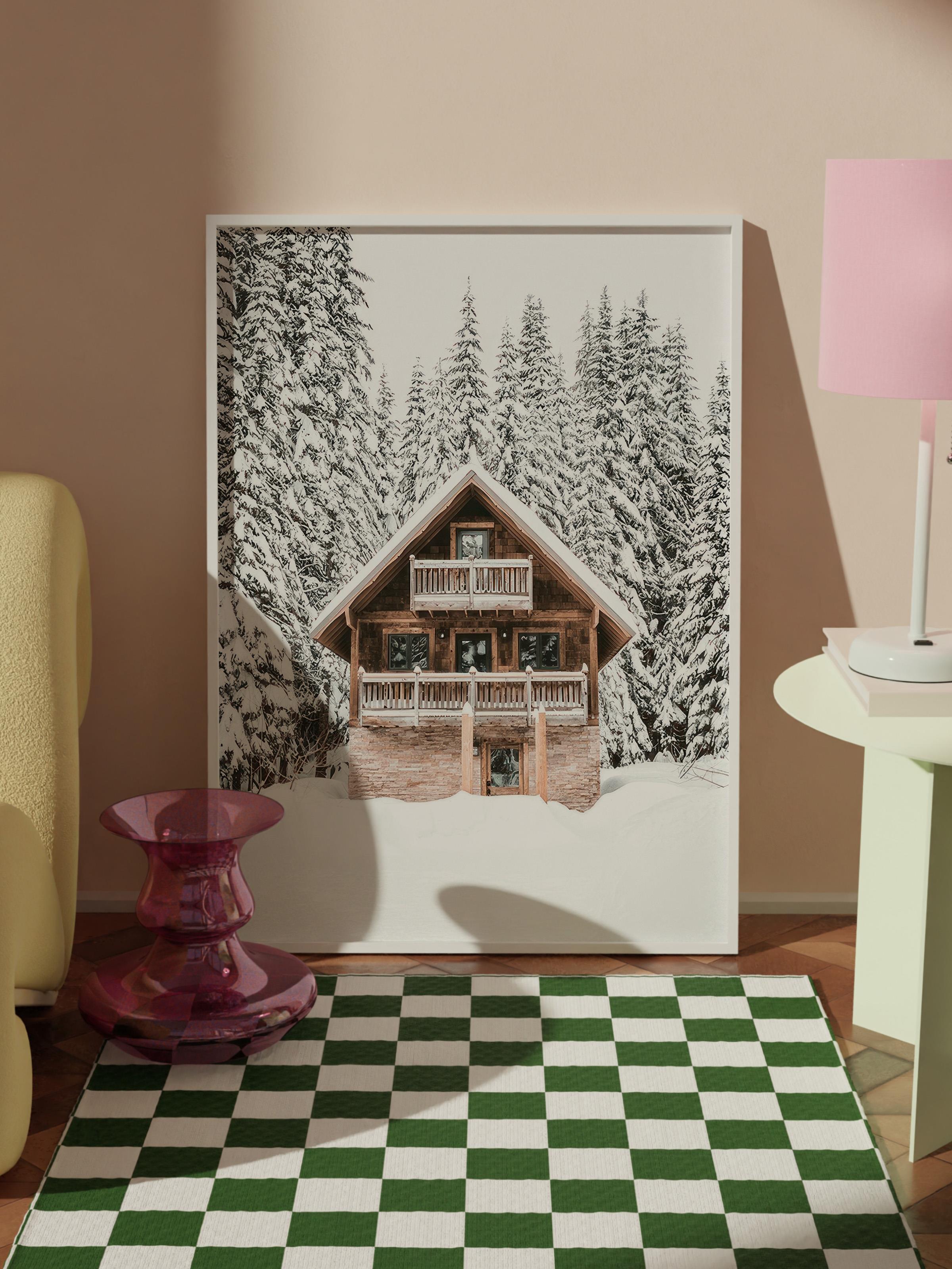 Holiday Cabin Çerçeveli Yılbaşı Tablosu, Beyaz Çerçeve ve Poster Comfort Serisi NO:108513
