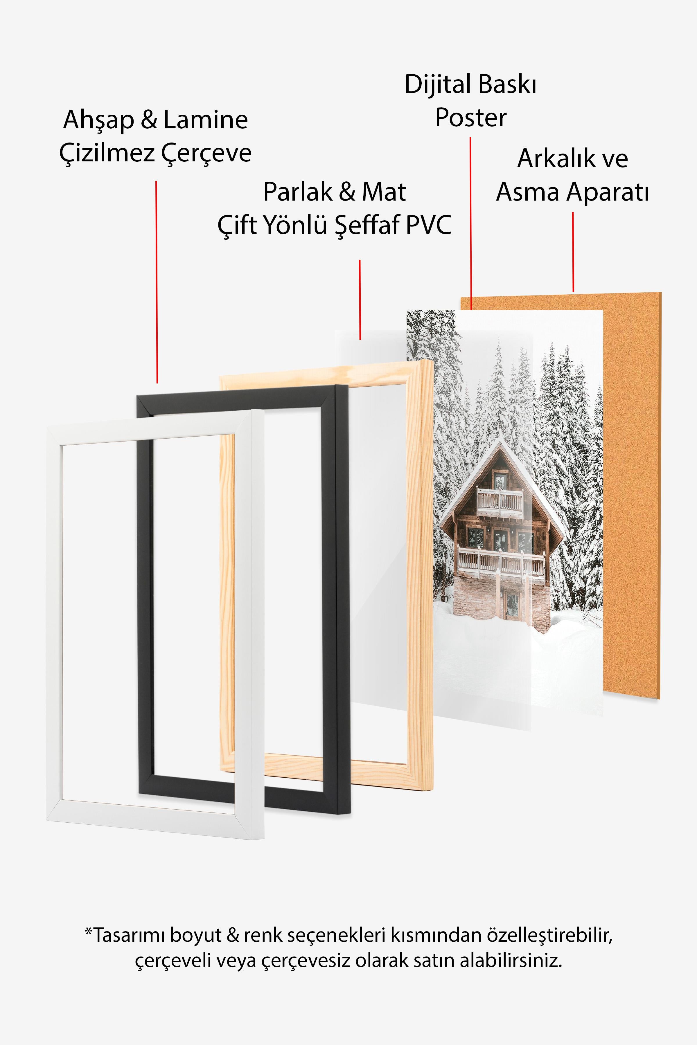 Holiday Cabin Çerçeveli Yılbaşı Tablosu, Beyaz Çerçeve ve Poster Comfort Serisi NO:108513