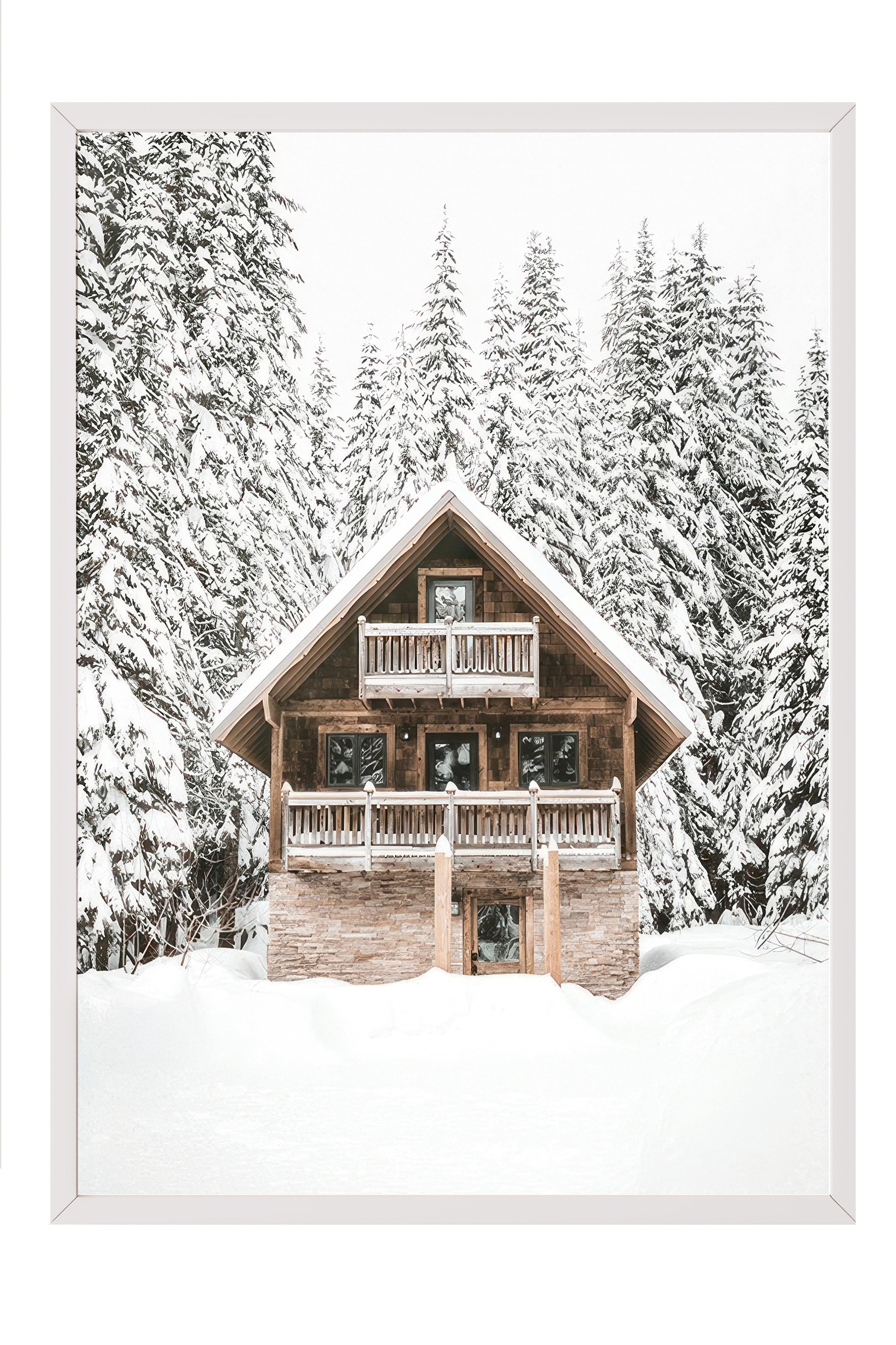 Holiday Cabin Çerçeveli Yılbaşı Tablosu, Beyaz Çerçeve ve Poster Comfort Serisi NO:108513