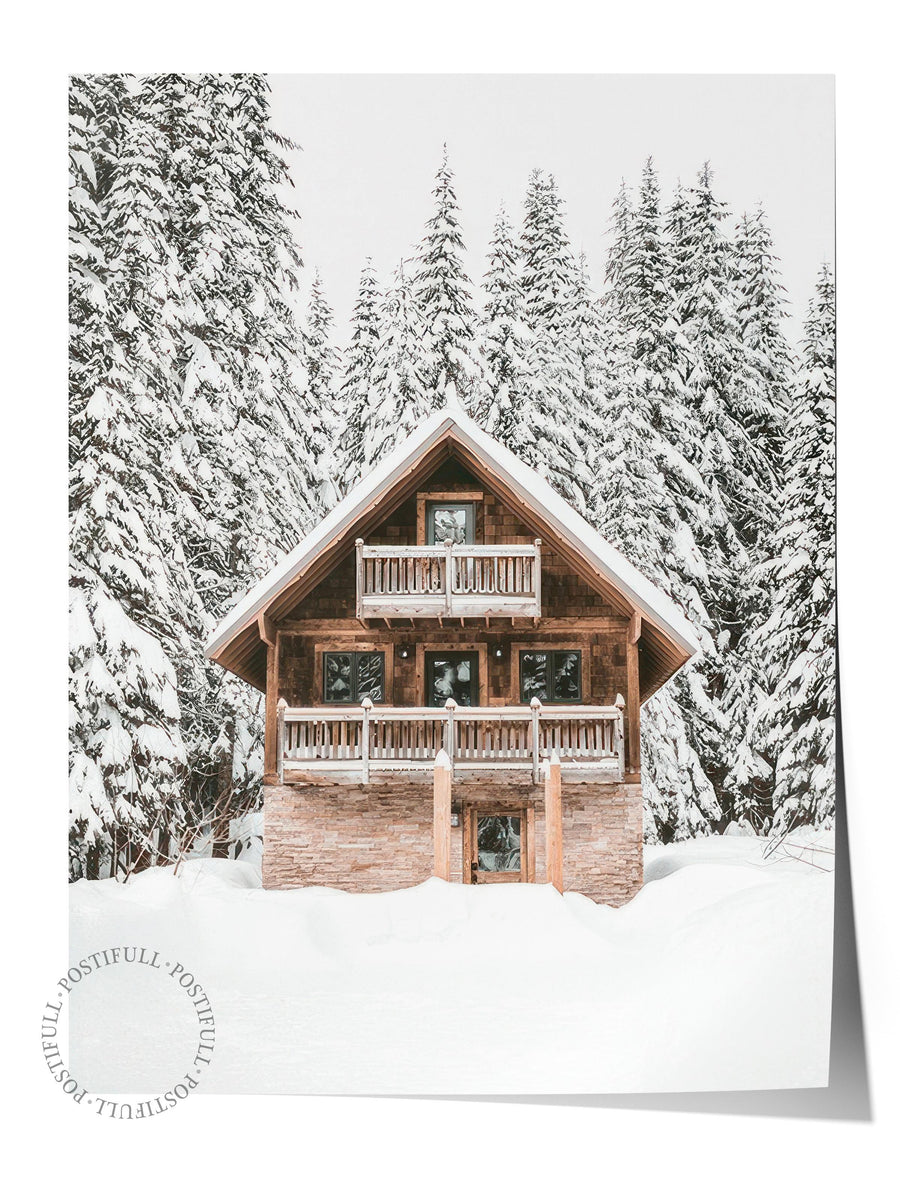 Kar Manzaralı Dağ Evi Yılbaşı Çerçevesiz Poster