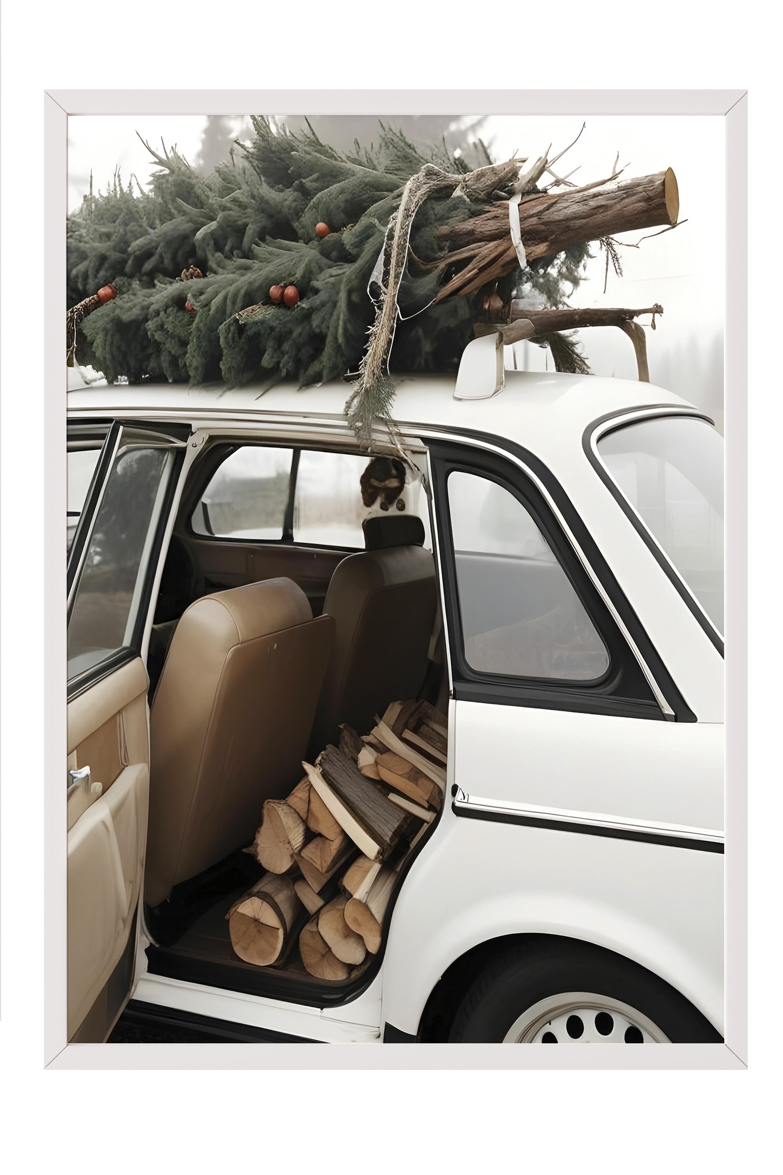 Holiday Car Yılbaşı Tablo, Beyaz Çerçeve ve Poster, Dikey Duvar Tablosu Comfort Serisi NO:108473