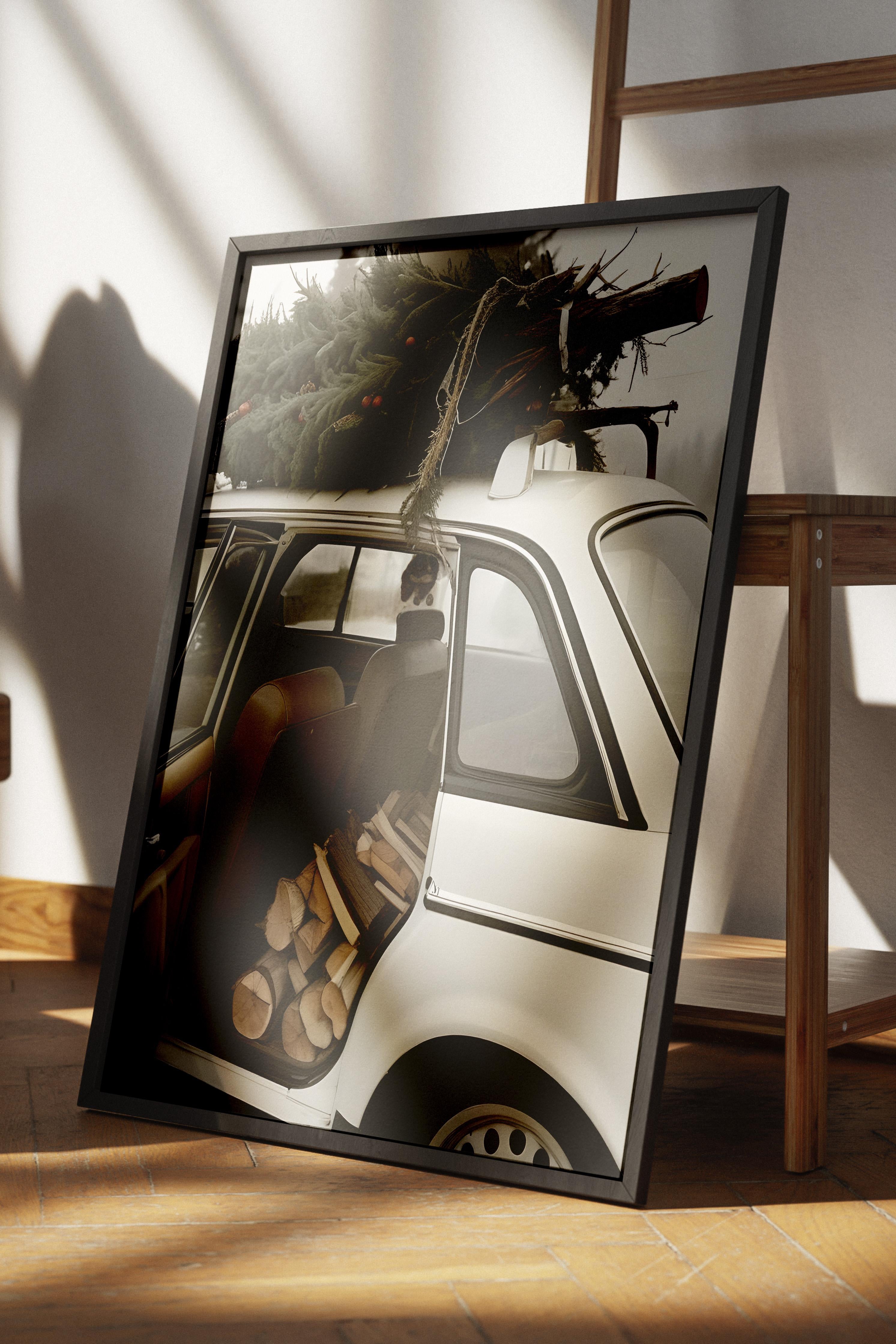 Holiday Car Yılbaşı Tablo, Siyah Çerçeve ve Poster, Dikey Duvar Tablosu Comfort Serisi NO:108473