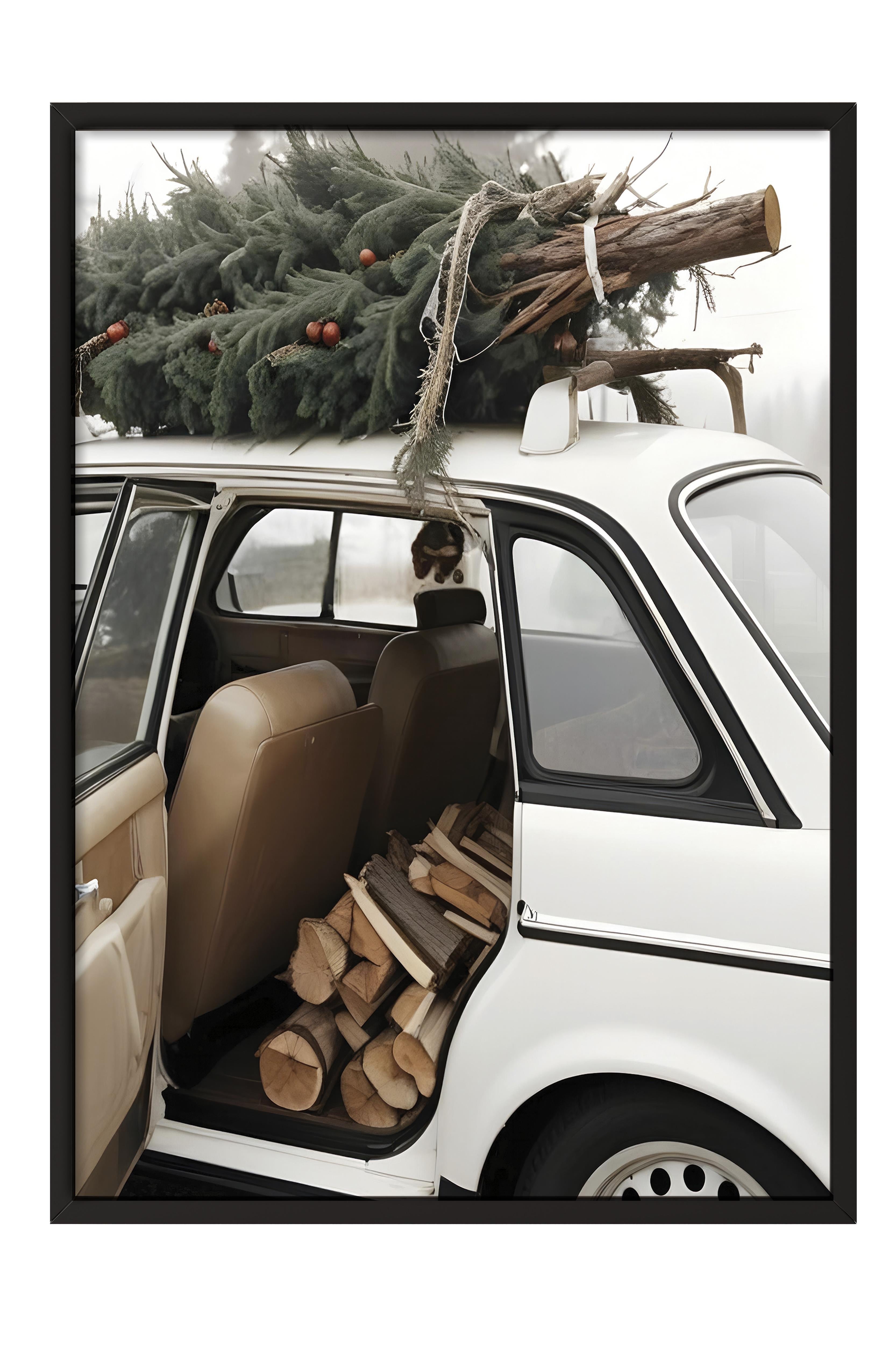 Holiday Car Yılbaşı Tablo, Siyah Çerçeve ve Poster, Dikey Duvar Tablosu Comfort Serisi NO:108473