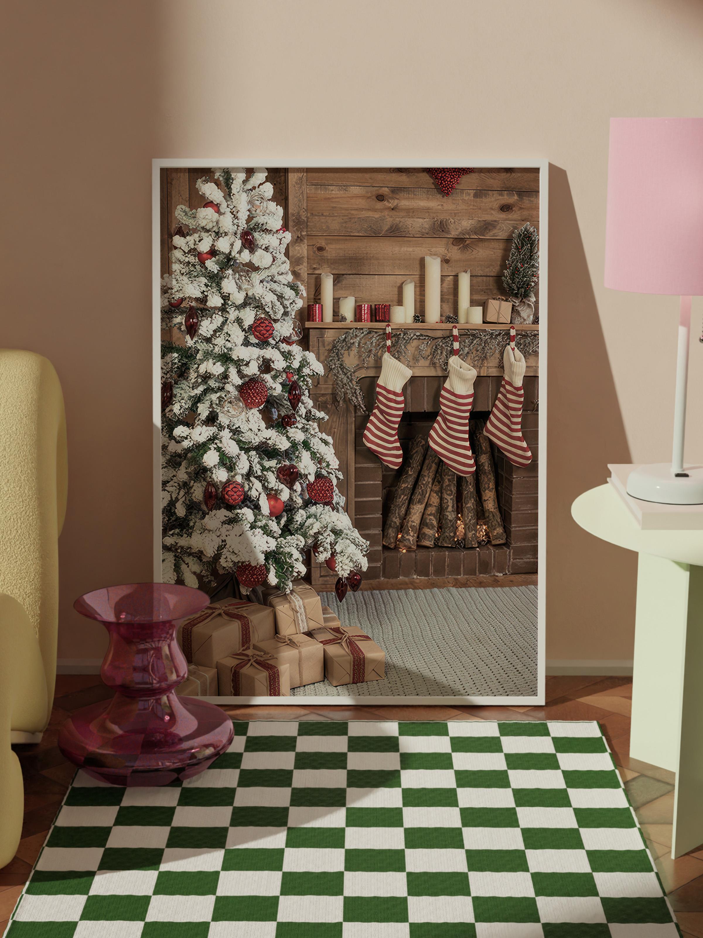 Holiday Home Çerçeveli Yılbaşı Tablosu, Beyaz Çerçeve ve Poster Comfort Serisi NO:108514