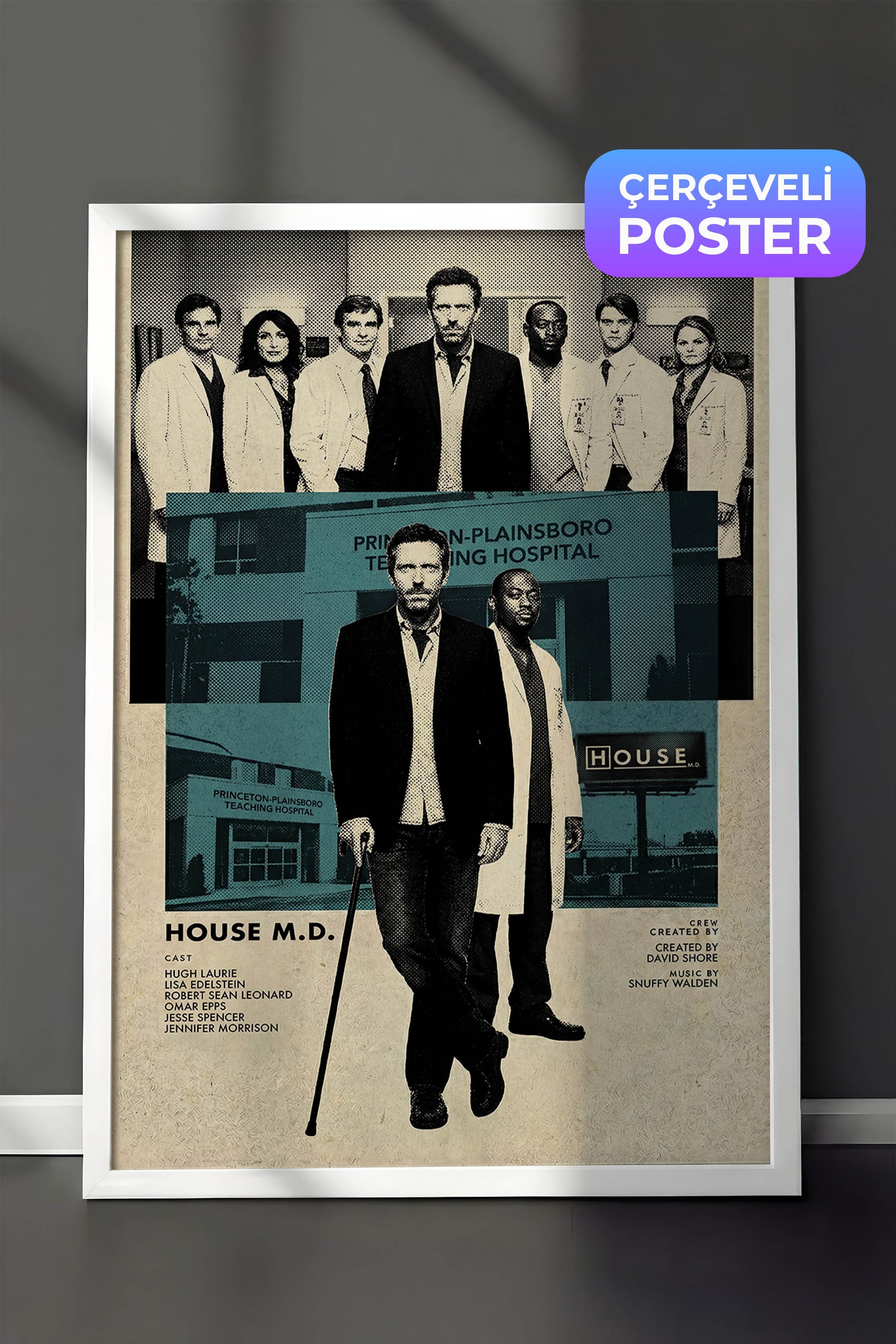 House Beyaz Çerçeveli Poster, Sinema ve Dizi Tablo, Film Dizi Afişleri NO:112775