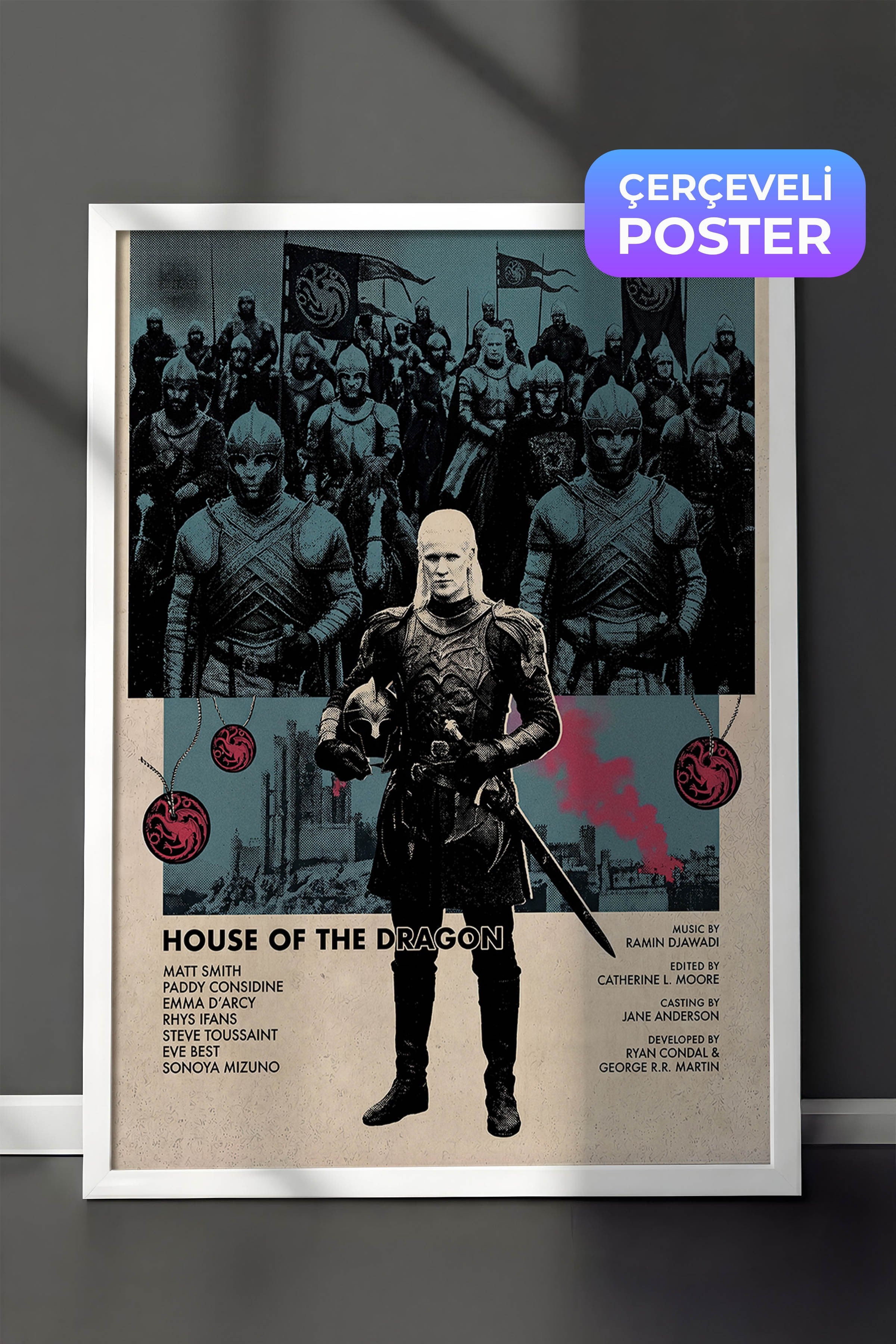 House of the Dragon Beyaz Çerçeveli Poster, Sinema ve Dizi Tablo, Film Dizi Afişleri NO:112785