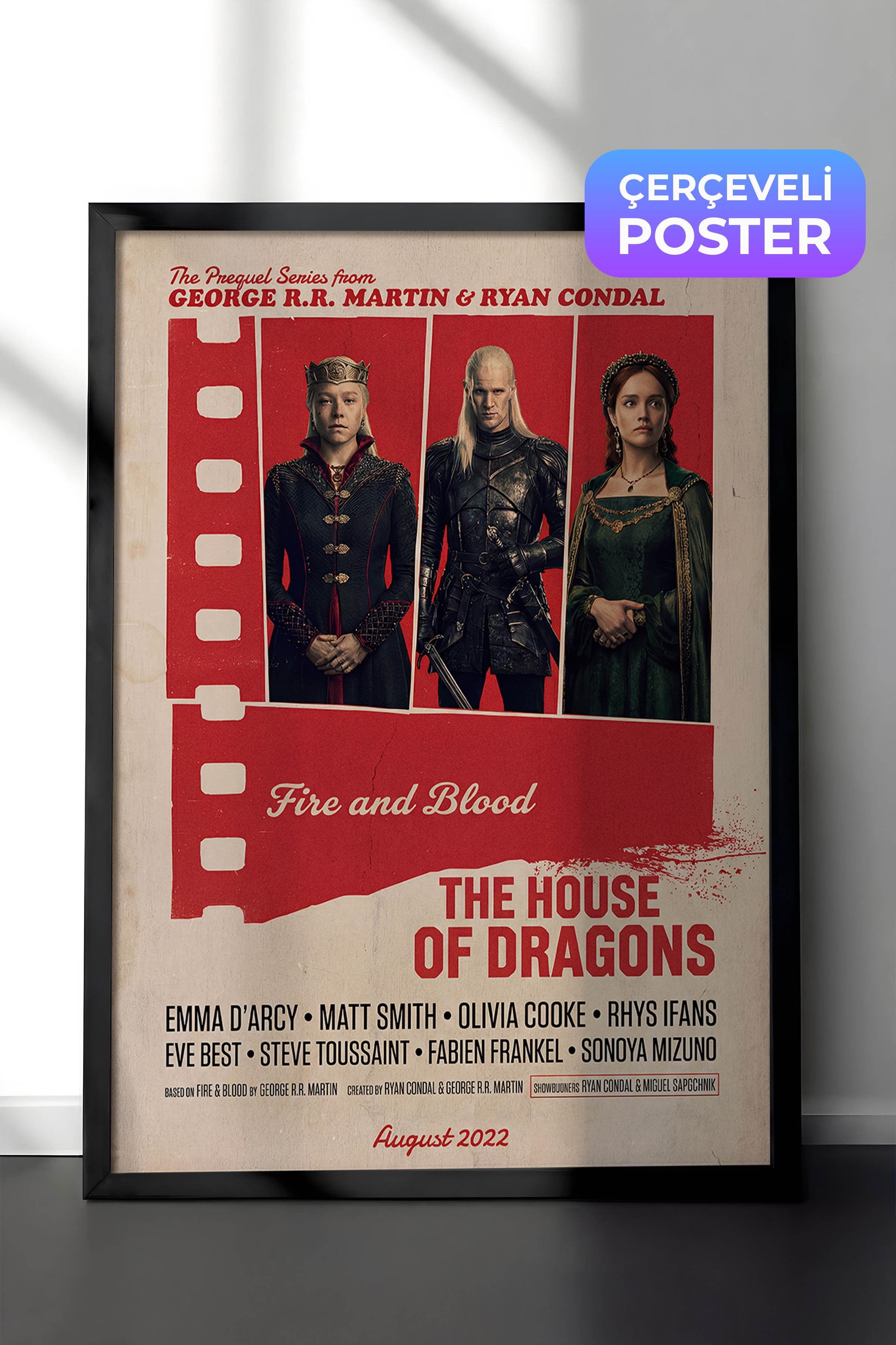 House of the Dragon Siyah Çerçeveli Poster, Sinema ve Dizi Tablo, Film Dizi Afişleri NO:112861