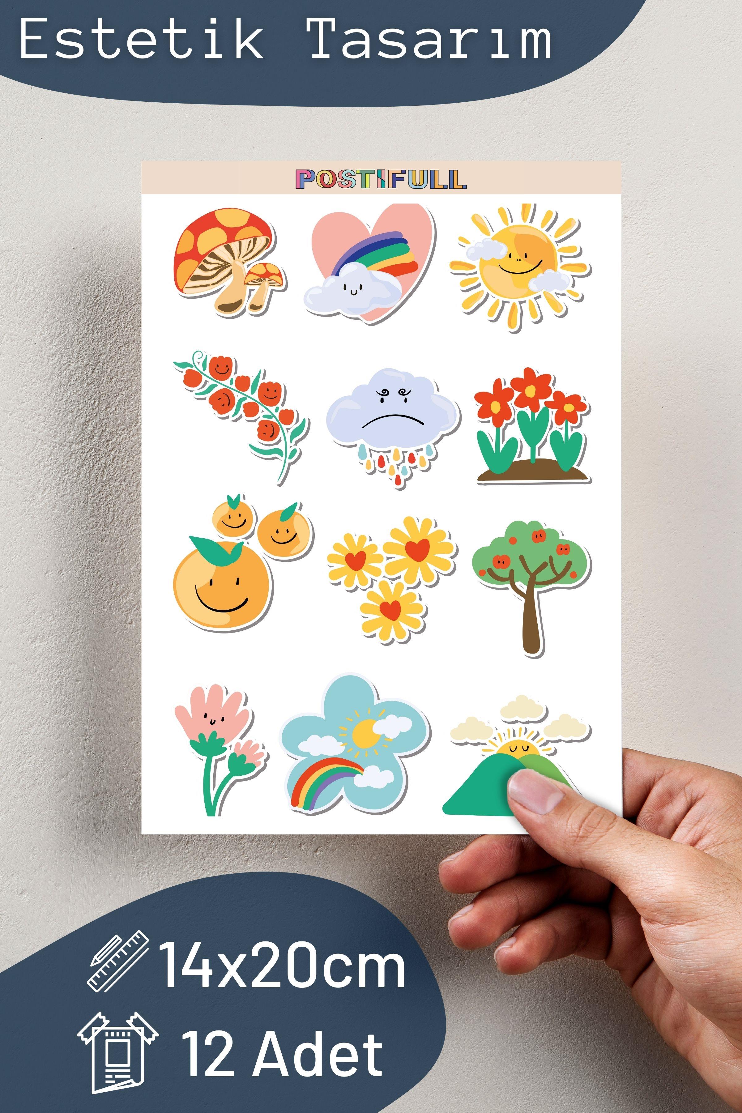 İlkbahar Temalı Sticker ve Etiket Seti - Orta Boy - Su Geçirmez, Kalın Yapışkanlı Sticker Seti