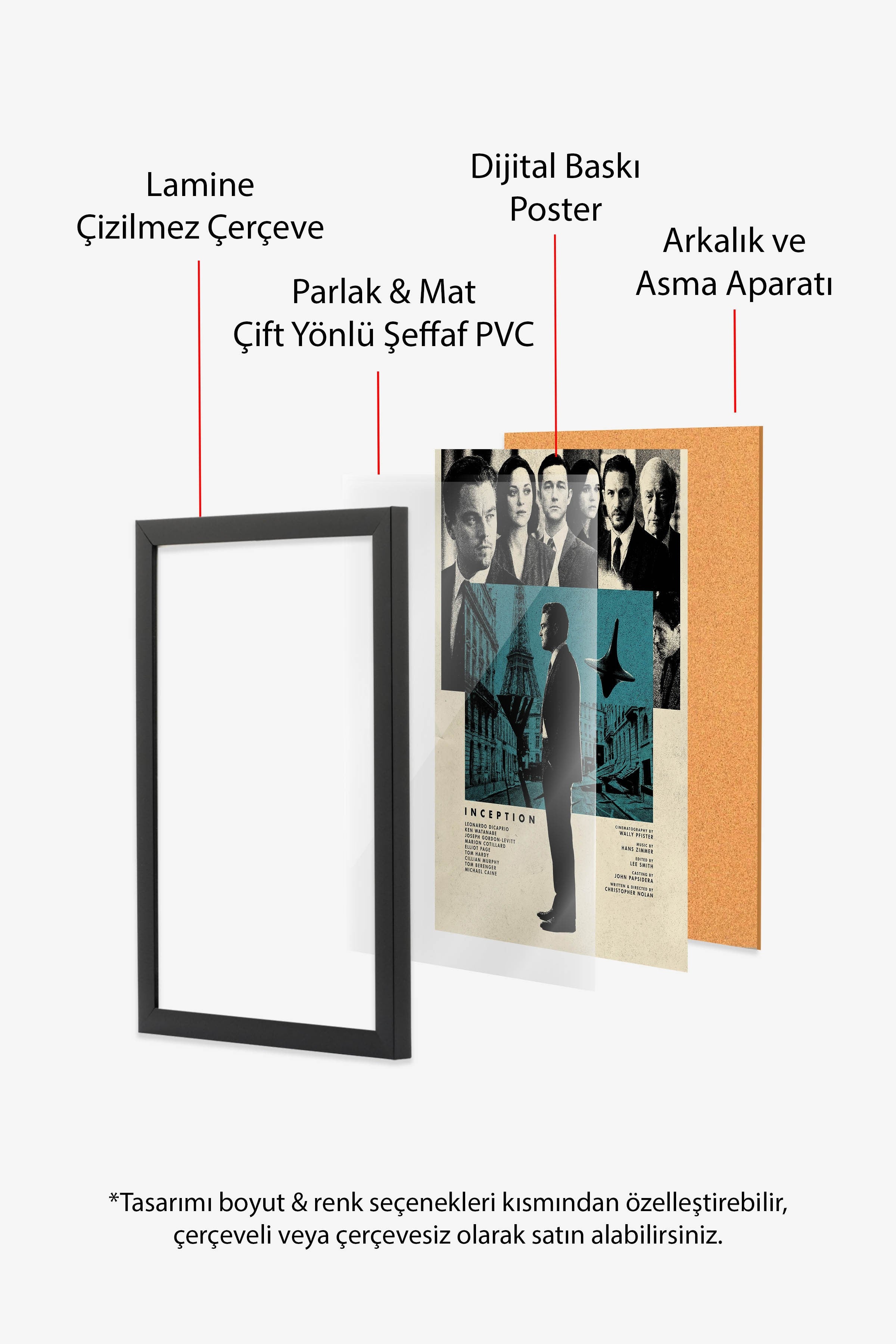 Inception Siyah Çerçeveli Poster, Sinema ve Dizi Tablo, Film Dizi Afişleri NO:112805