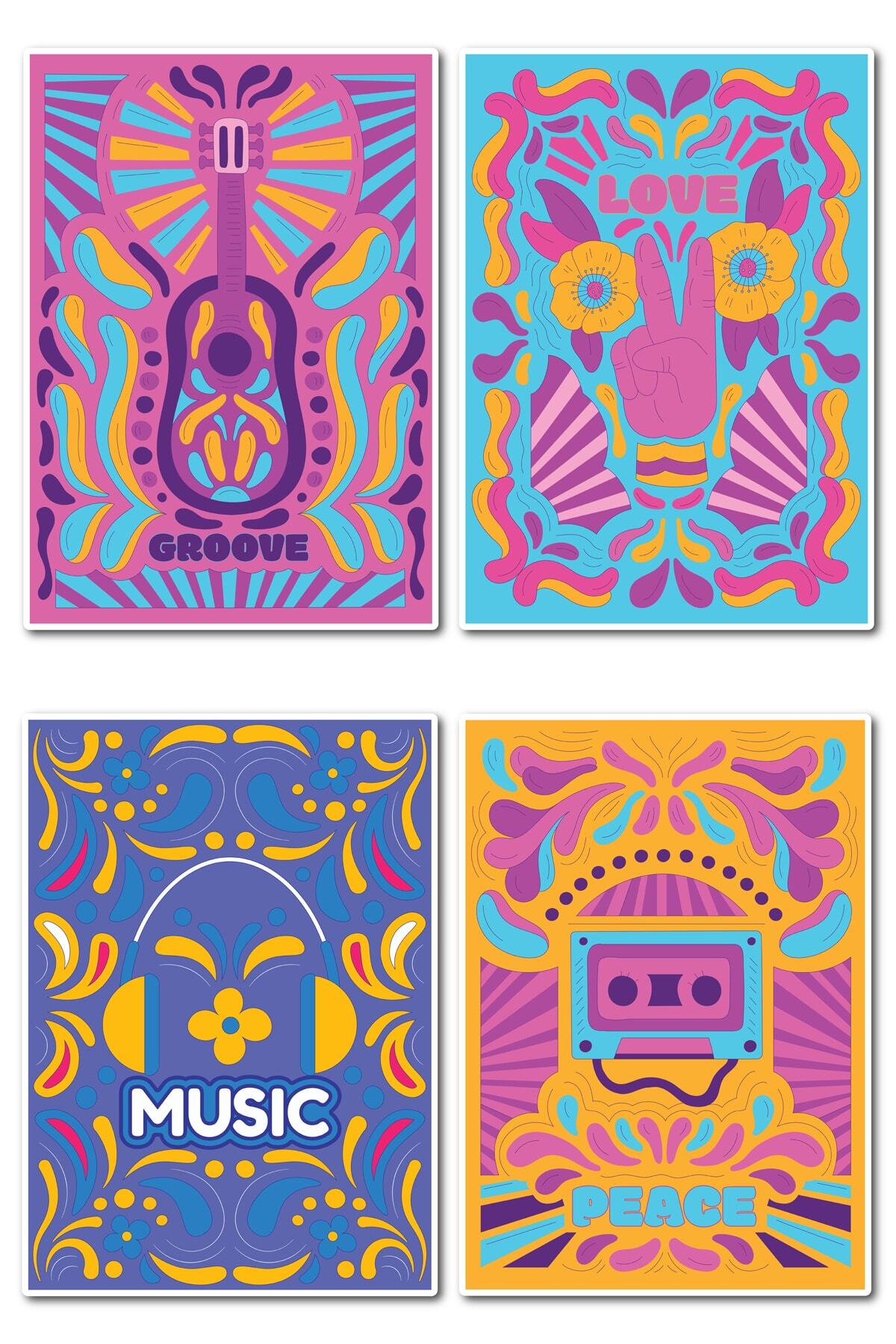 Indie Temalı Sticker Seti - 4 Adet Etiket Seti- Telefon, Tablet, Defter Laptop Uyumlu Etiket