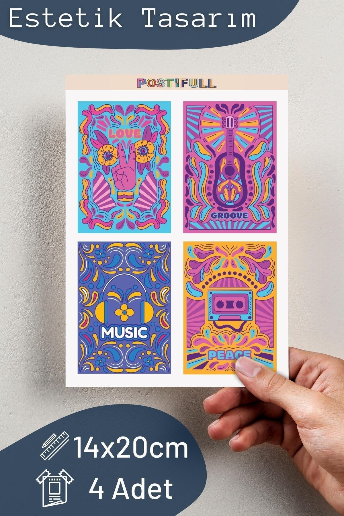 Indie Temalı Sticker Seti - 4 Adet Etiket Seti- Telefon, Tablet, Defter Laptop Uyumlu Etiket