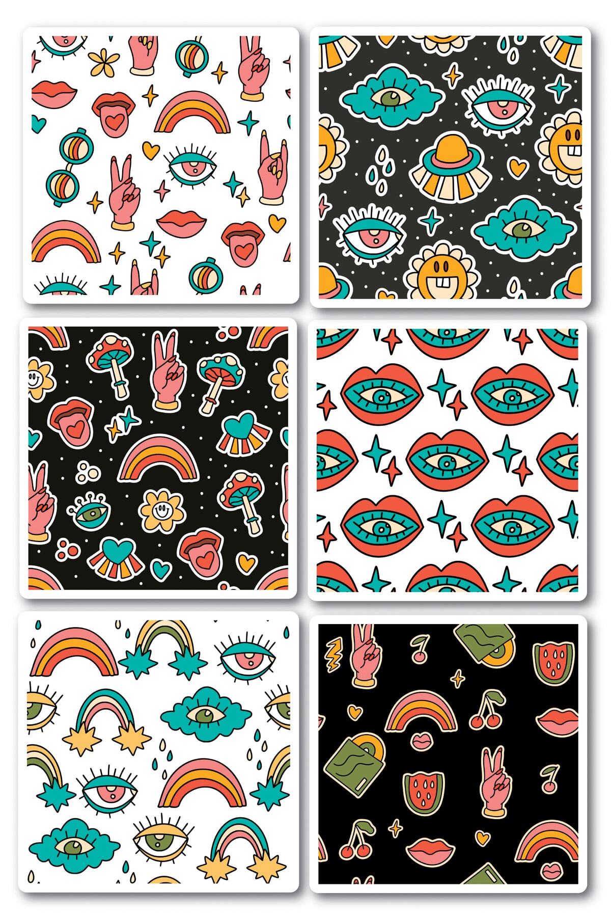 Indie Temalı Sticker Seti - 6 Adet Etiket Seti- Telefon, Tablet, Defter Laptop Uyumlu Etiket