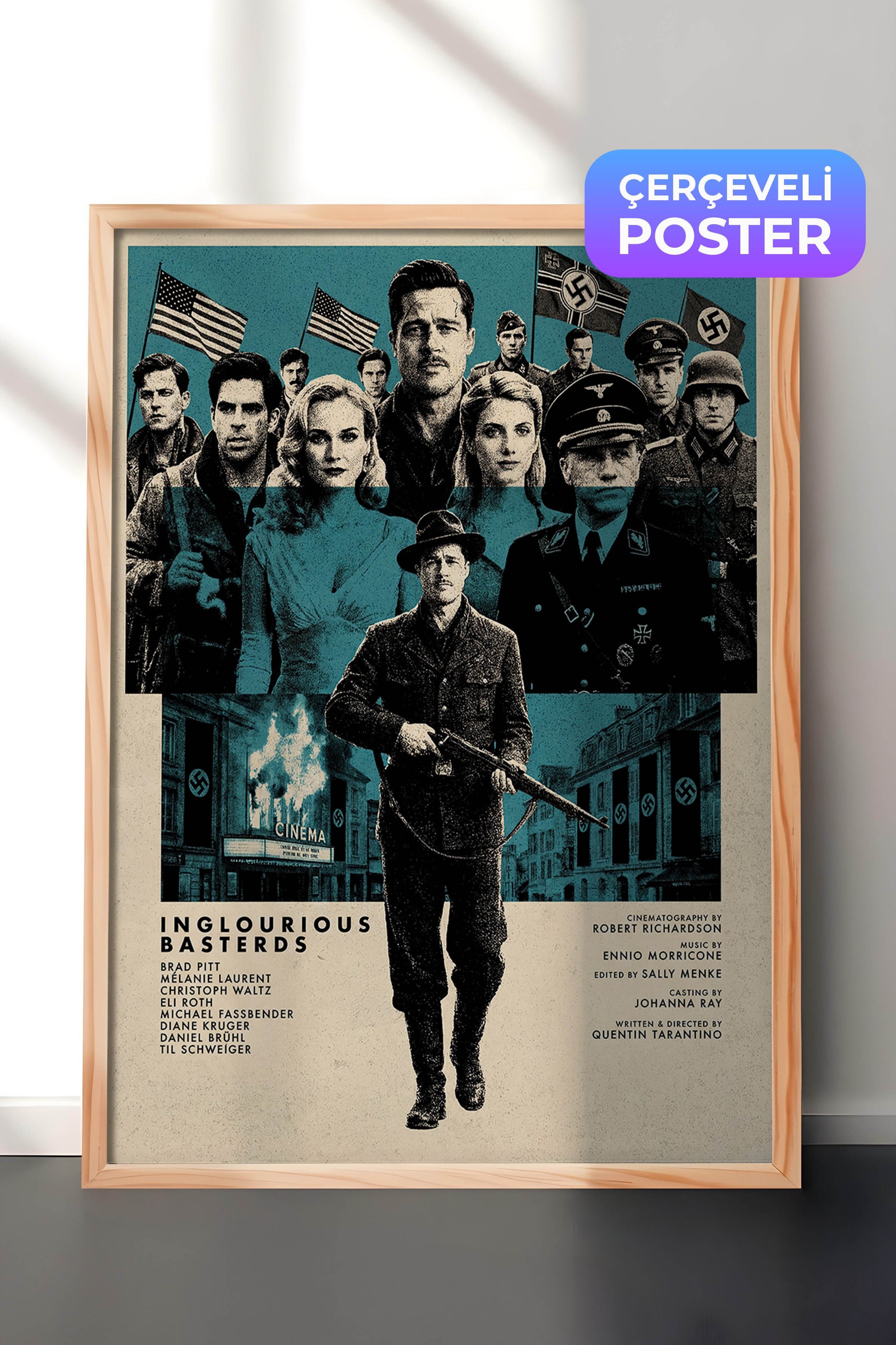 Inglourious Basterds Ahşap Çerçeveli Poster, Sinema ve Dizi Tablo, Film Dizi Afişleri NO:112832
