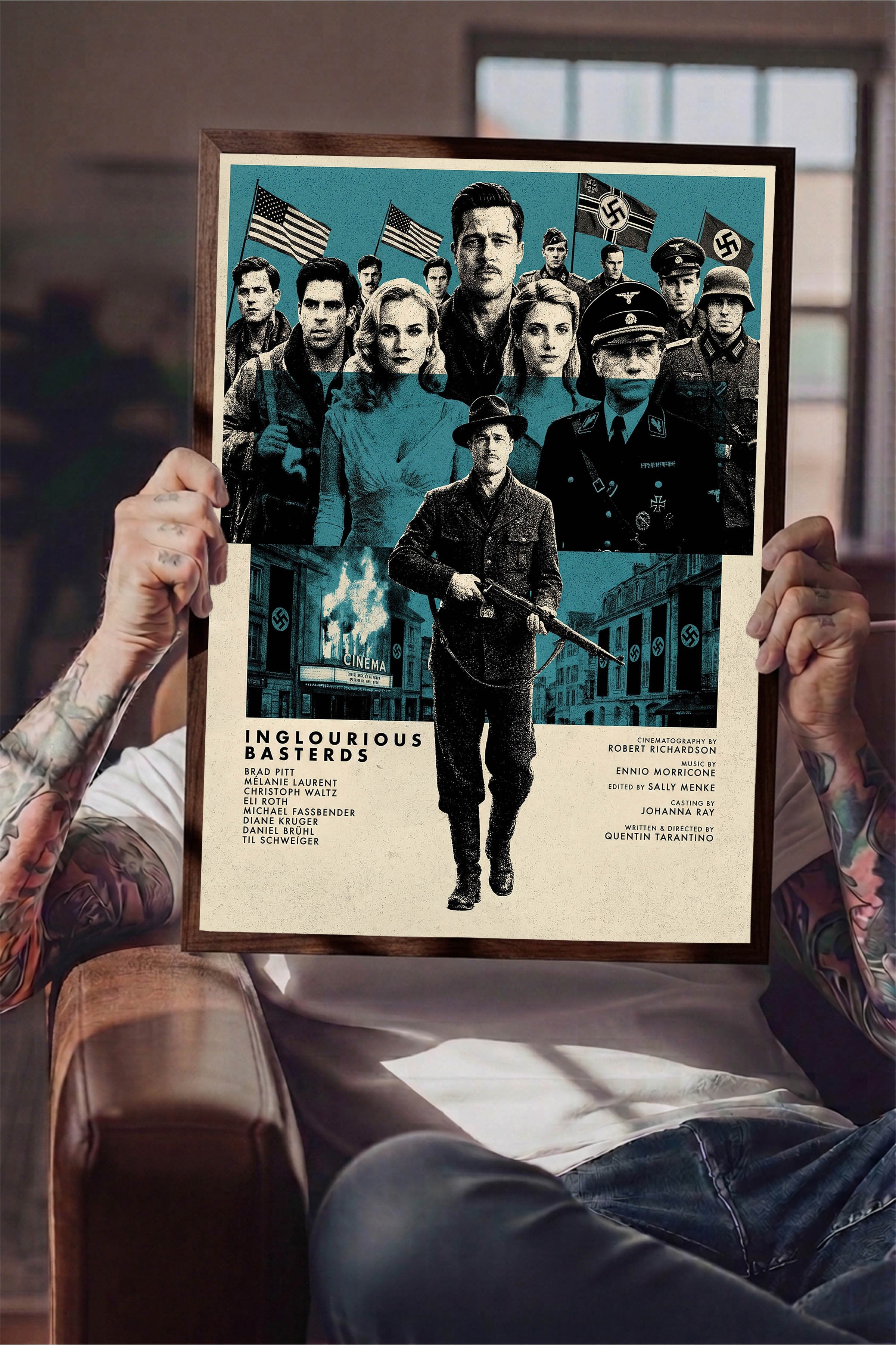 Inglourious Basterds Kahverengi Çerçeveli Poster, Sinema ve Dizi Tablo, Film Dizi Afişleri NO:112832