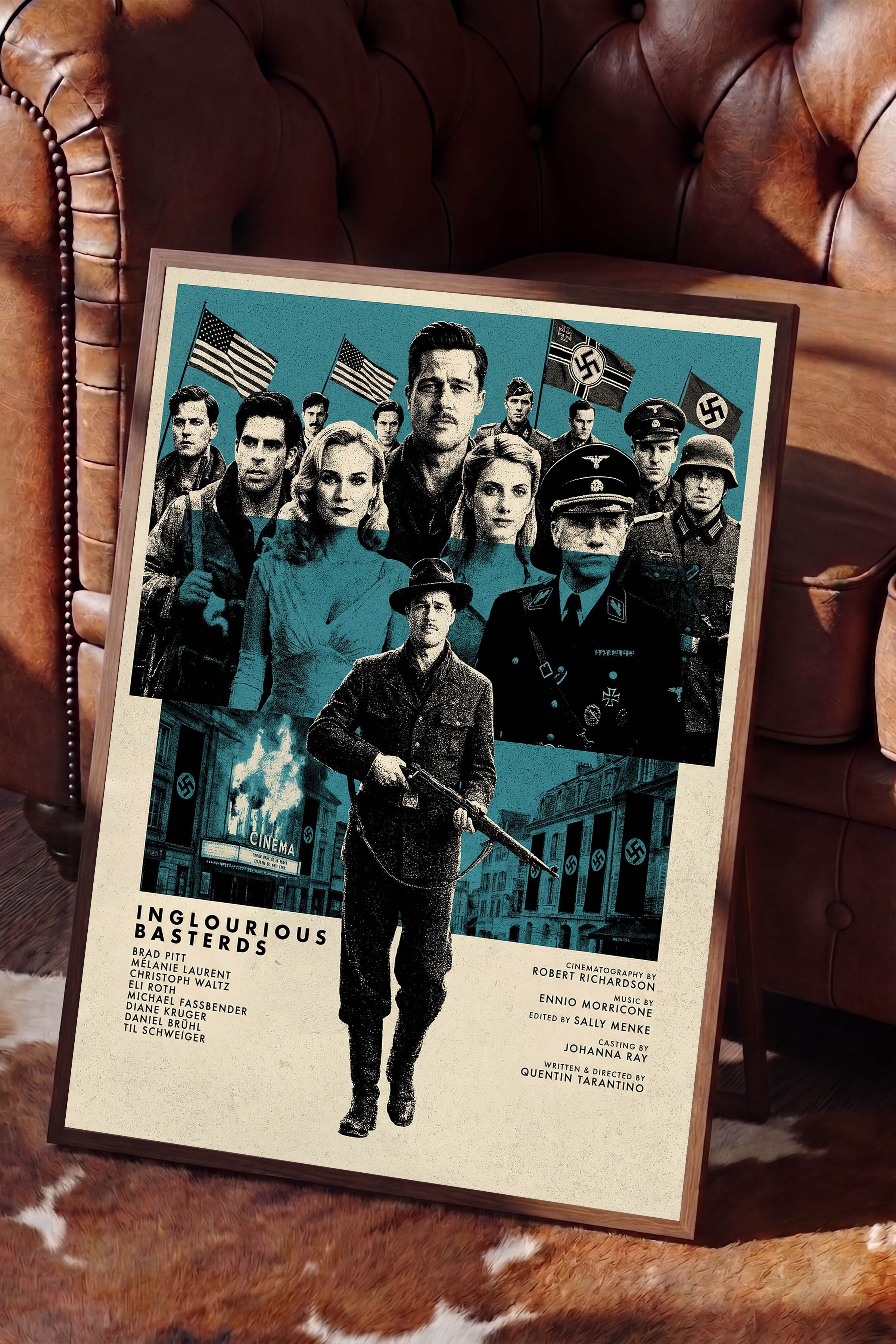 Inglourious Basterds Kahverengi Çerçeveli Poster, Sinema ve Dizi Tablo, Film Dizi Afişleri NO:112832